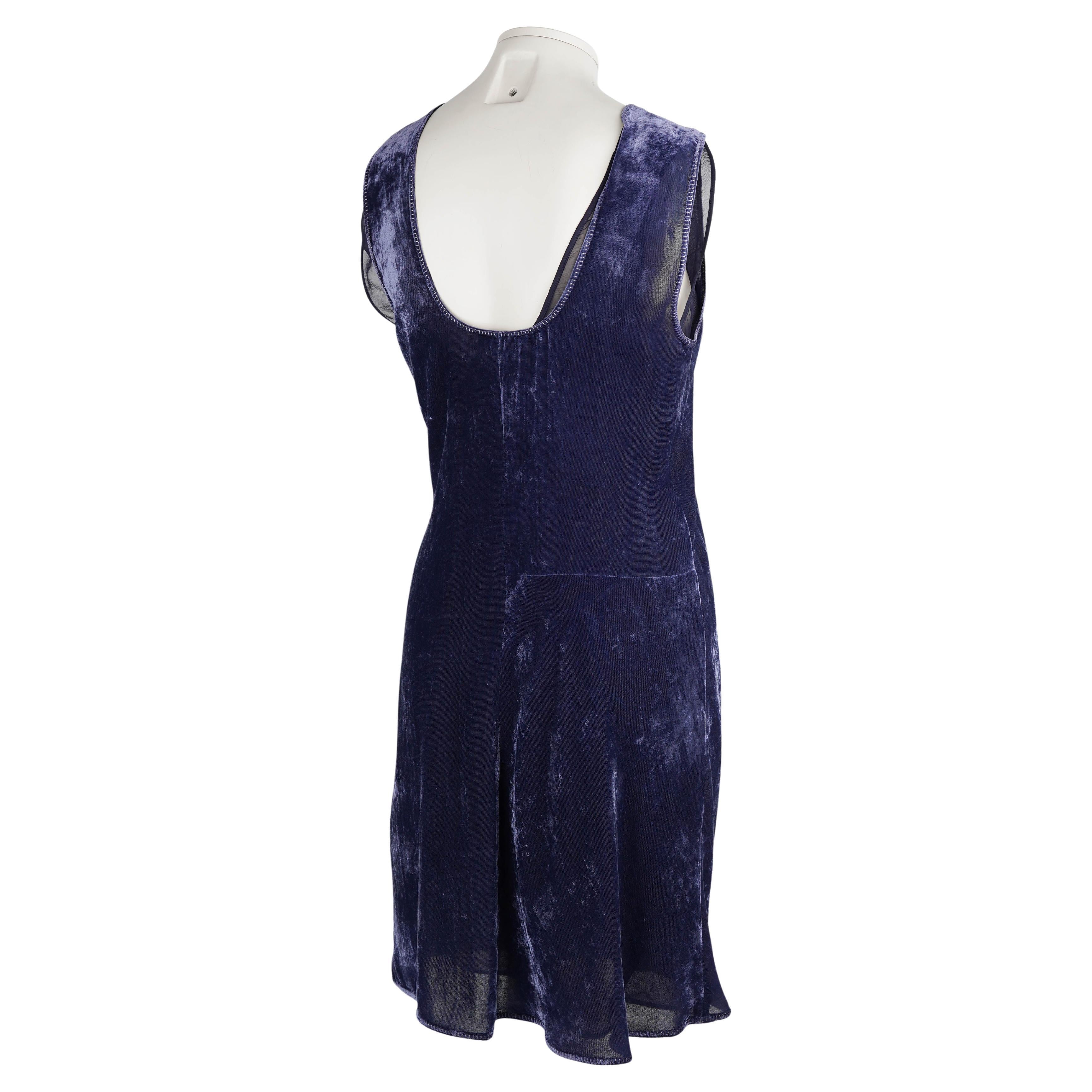 Nero Abito in velluto e seta schiacciata blu notte Prada 1990s - Miuccia Prada in vendita