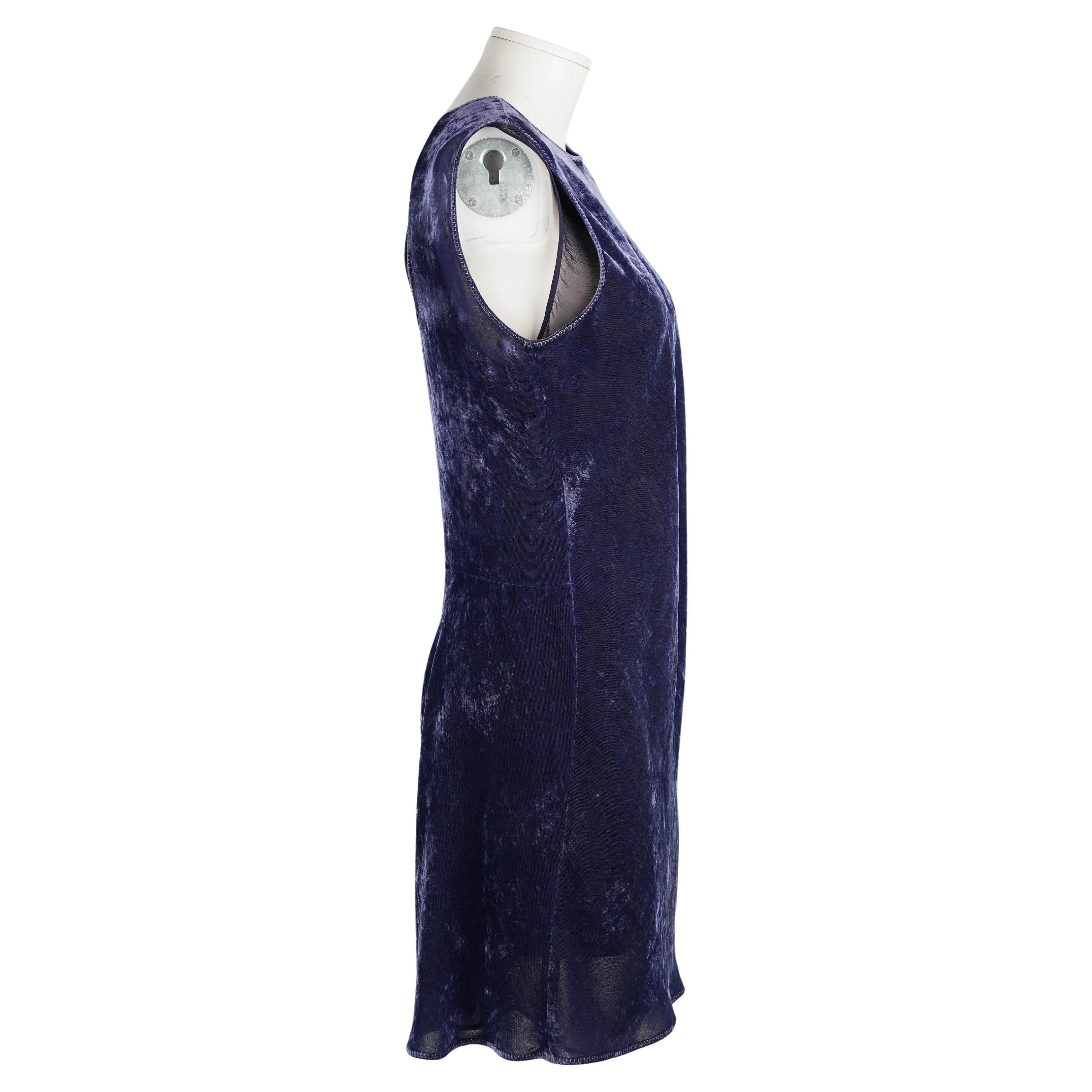 Donna Abito in velluto e seta schiacciata blu notte Prada 1990s - Miuccia Prada in vendita