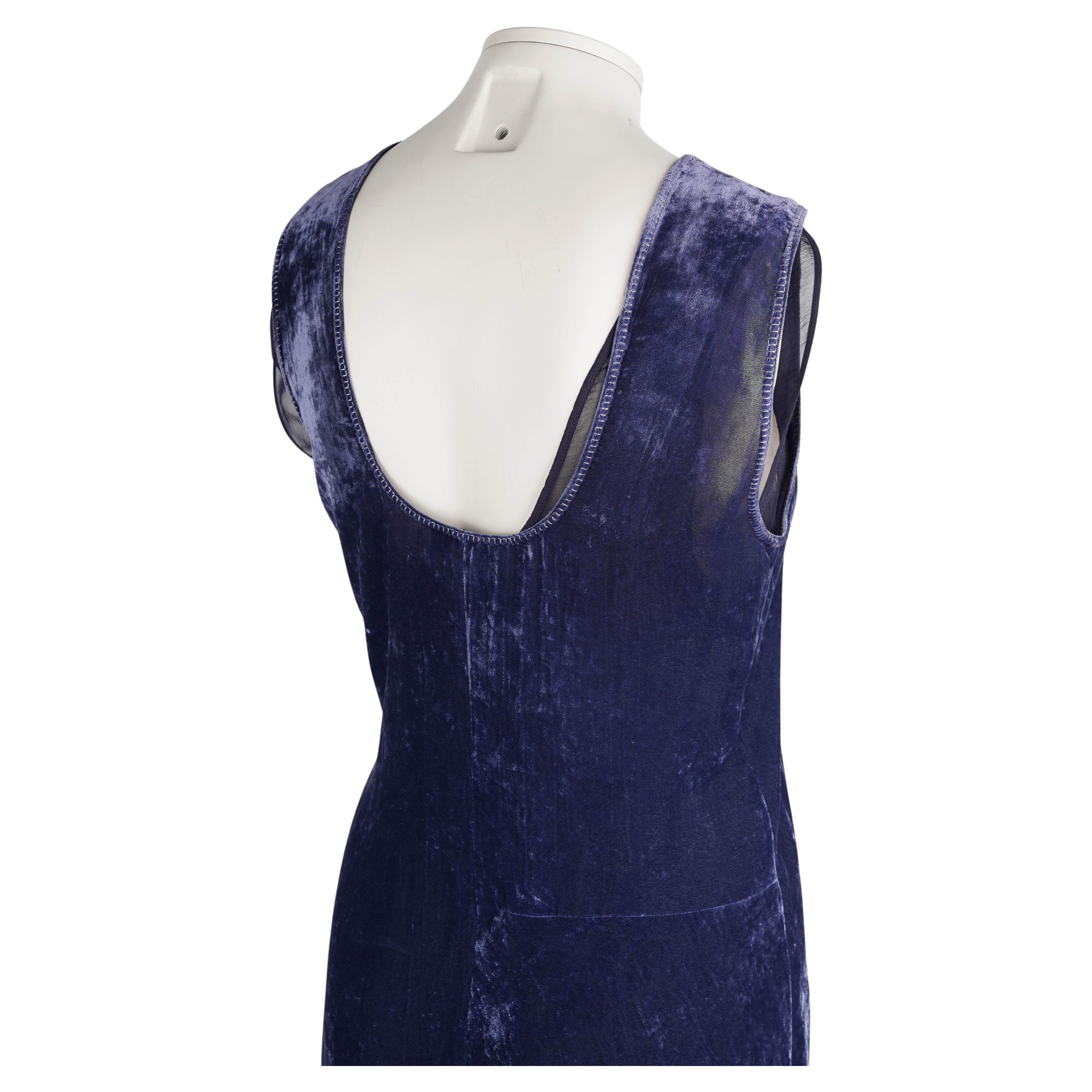 Abito in velluto e seta schiacciata blu notte Prada 1990s - Miuccia Prada in vendita 1