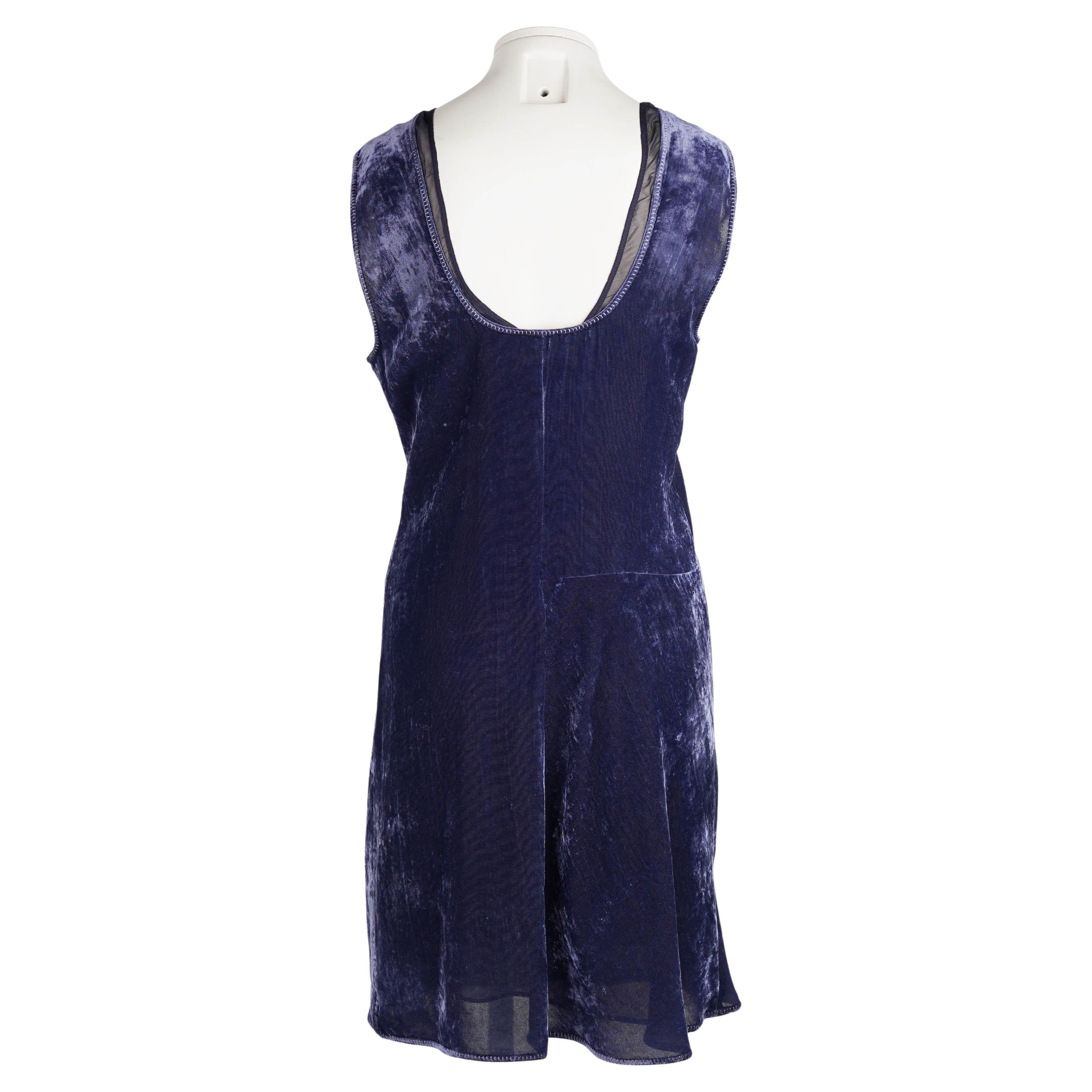 Abito in velluto e seta schiacciata blu notte Prada 1990s - Miuccia Prada in vendita 2