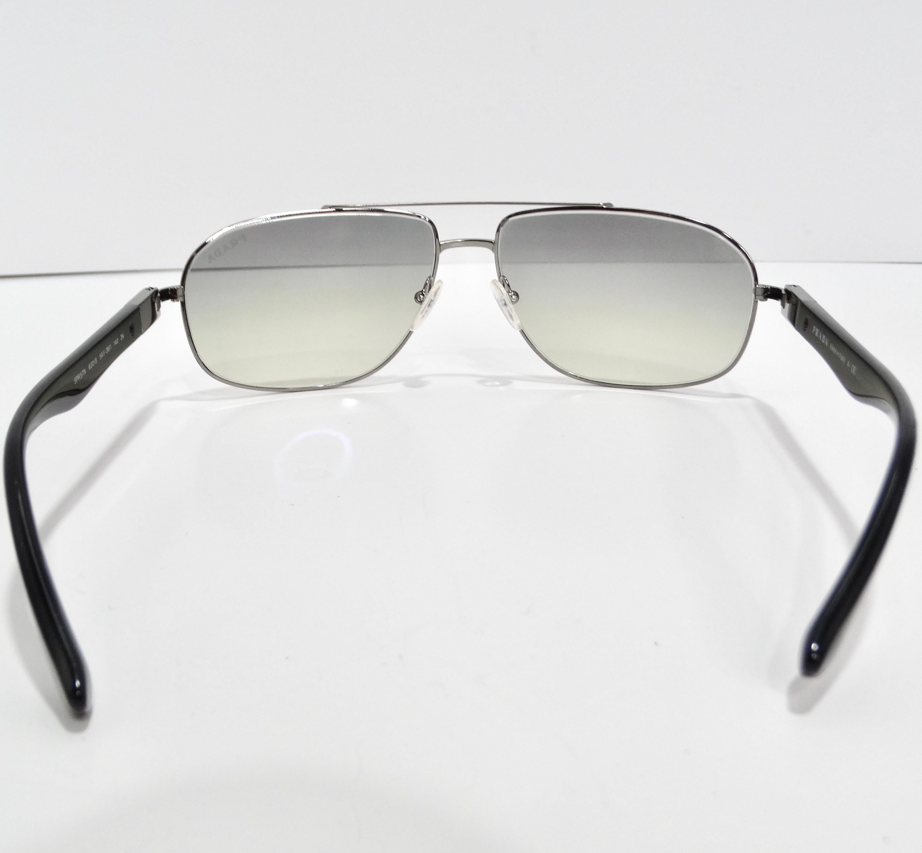 Prada 1990s Silver Tone Aviator Sunglasses For Sale 1