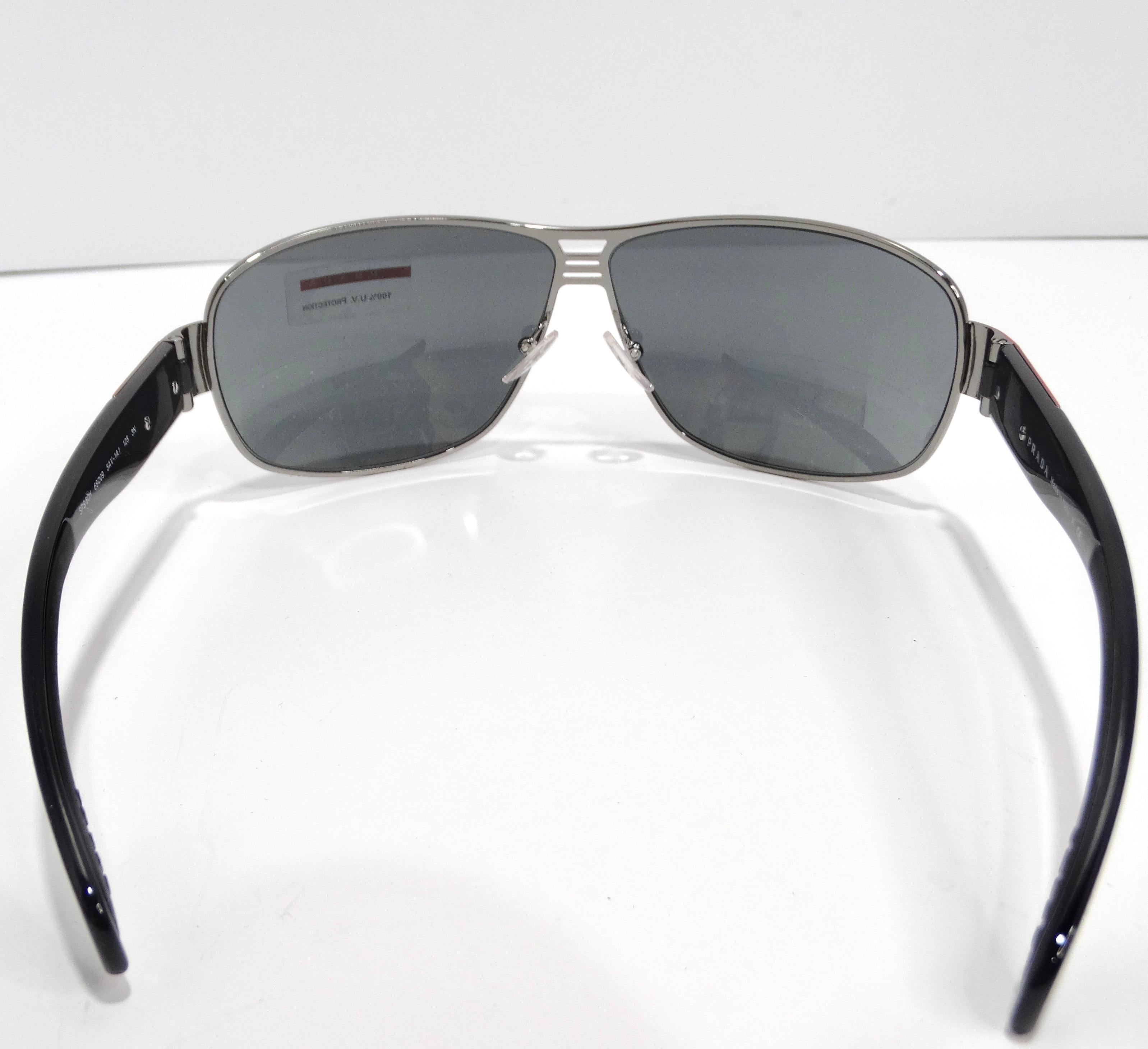Prada 1990s Silver Tone Aviator Sunglasses For Sale 1