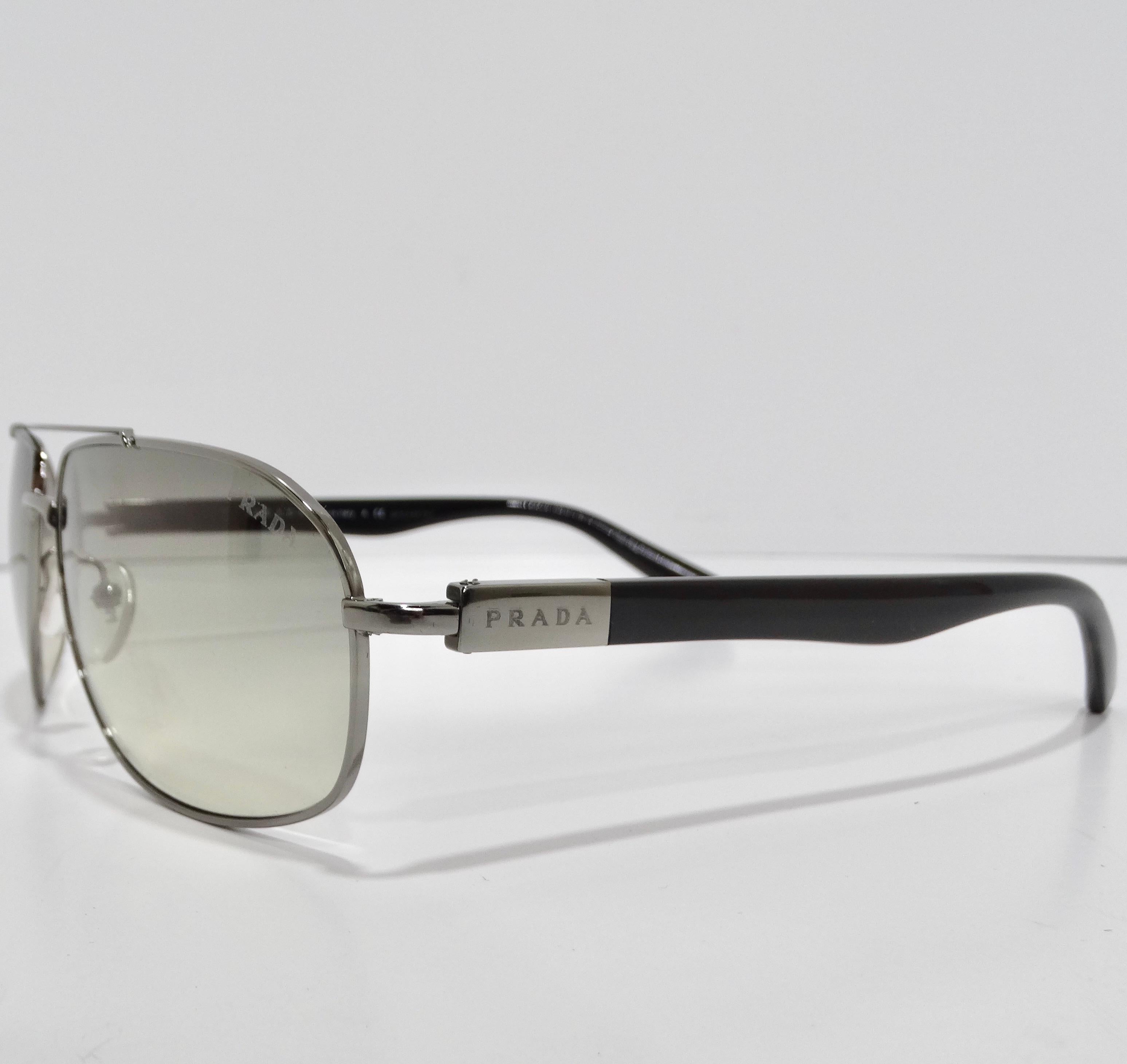 Prada 1990s Silver Tone Aviator Sunglasses For Sale 2