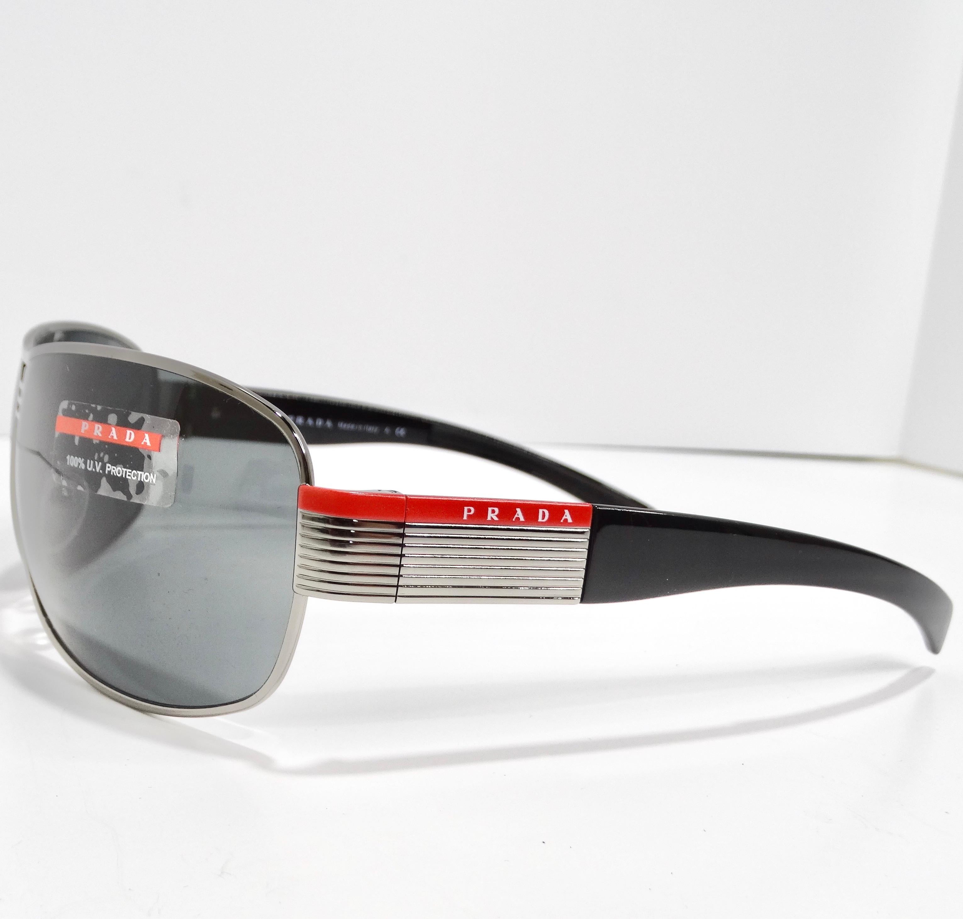Prada 1990s Silver Tone Aviator Sunglasses For Sale 2