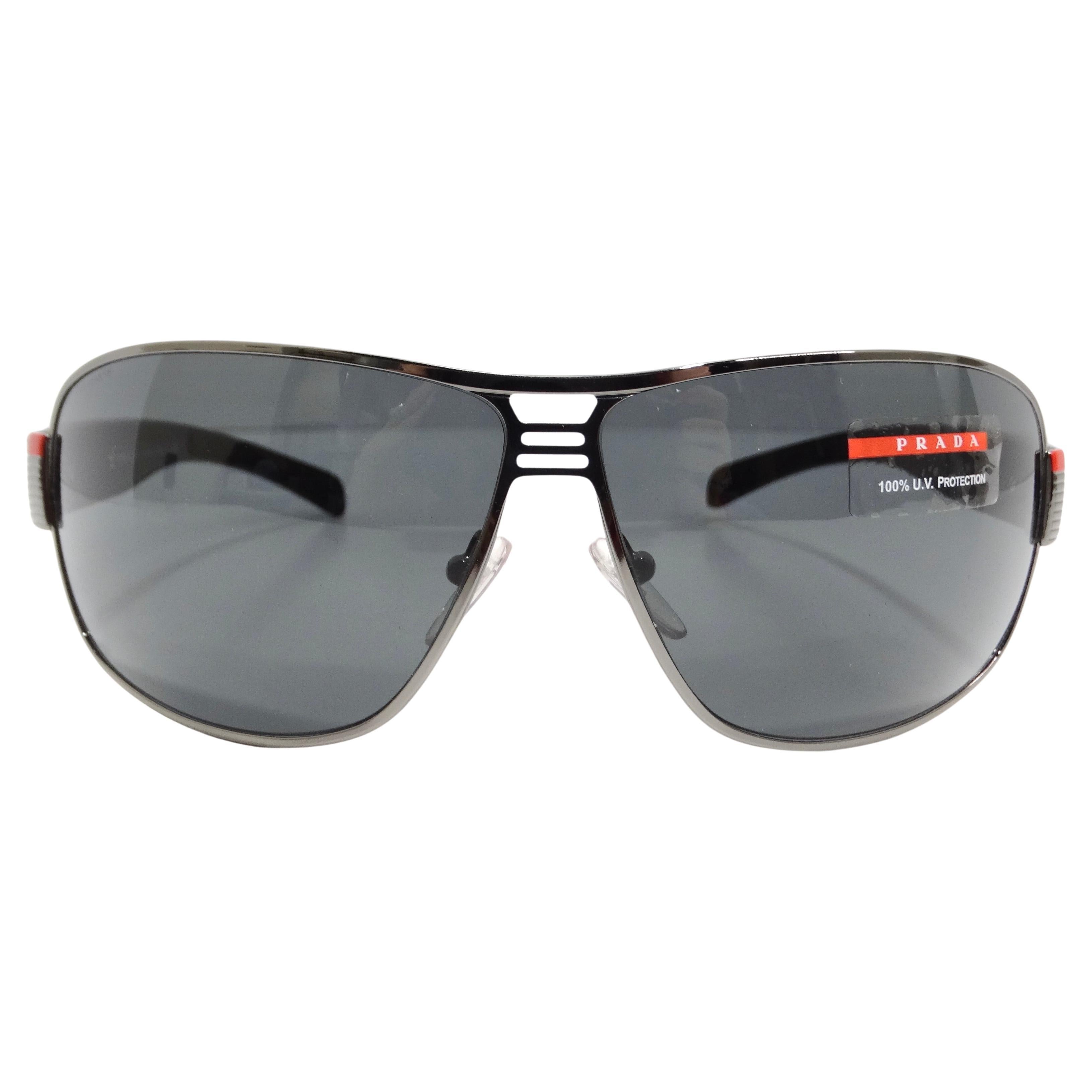 Prada 1990s Silver Tone Aviator Sunglasses For Sale