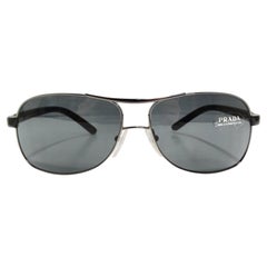 Vintage Prada 1990s Silver Tone Aviator Sunglasses