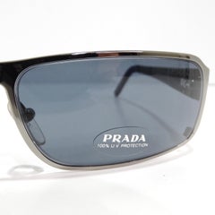 Prada 1990s Silver Tone Rectangular Frame Sunglasses