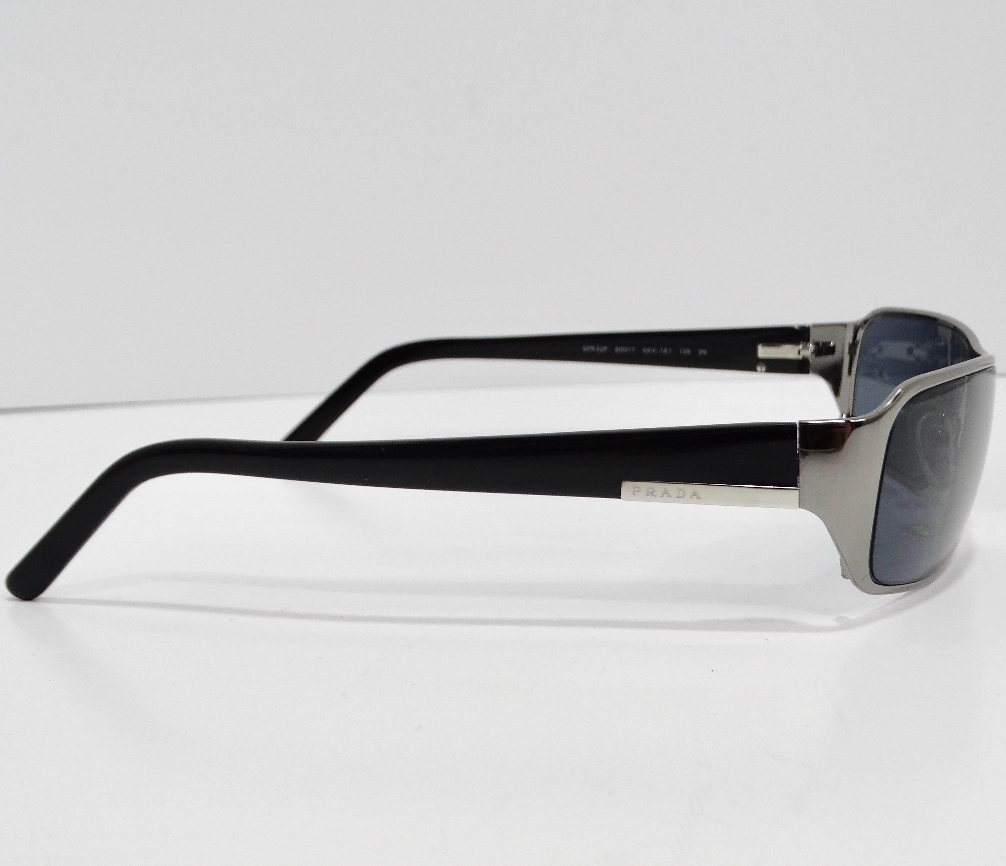 Women's or Men's Prada 1990s Silver Tone Rectangular Frame Sunglasses For Sale