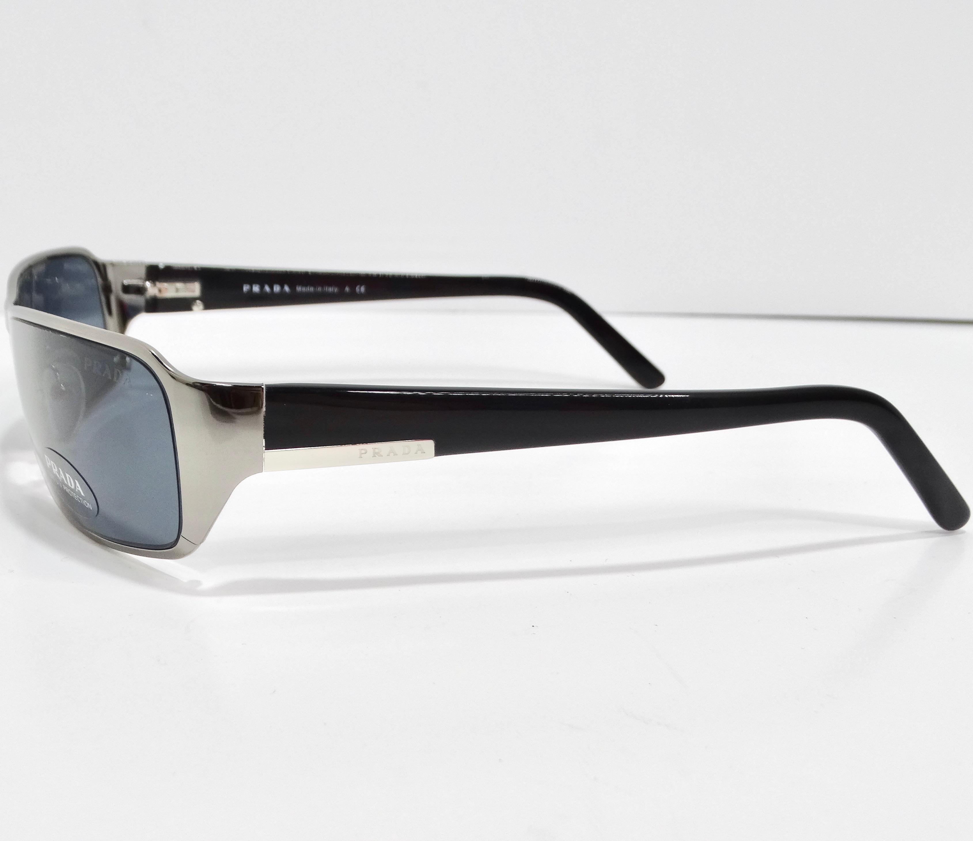Prada 1990s Silver Tone Rectangular Frame Sunglasses For Sale 3