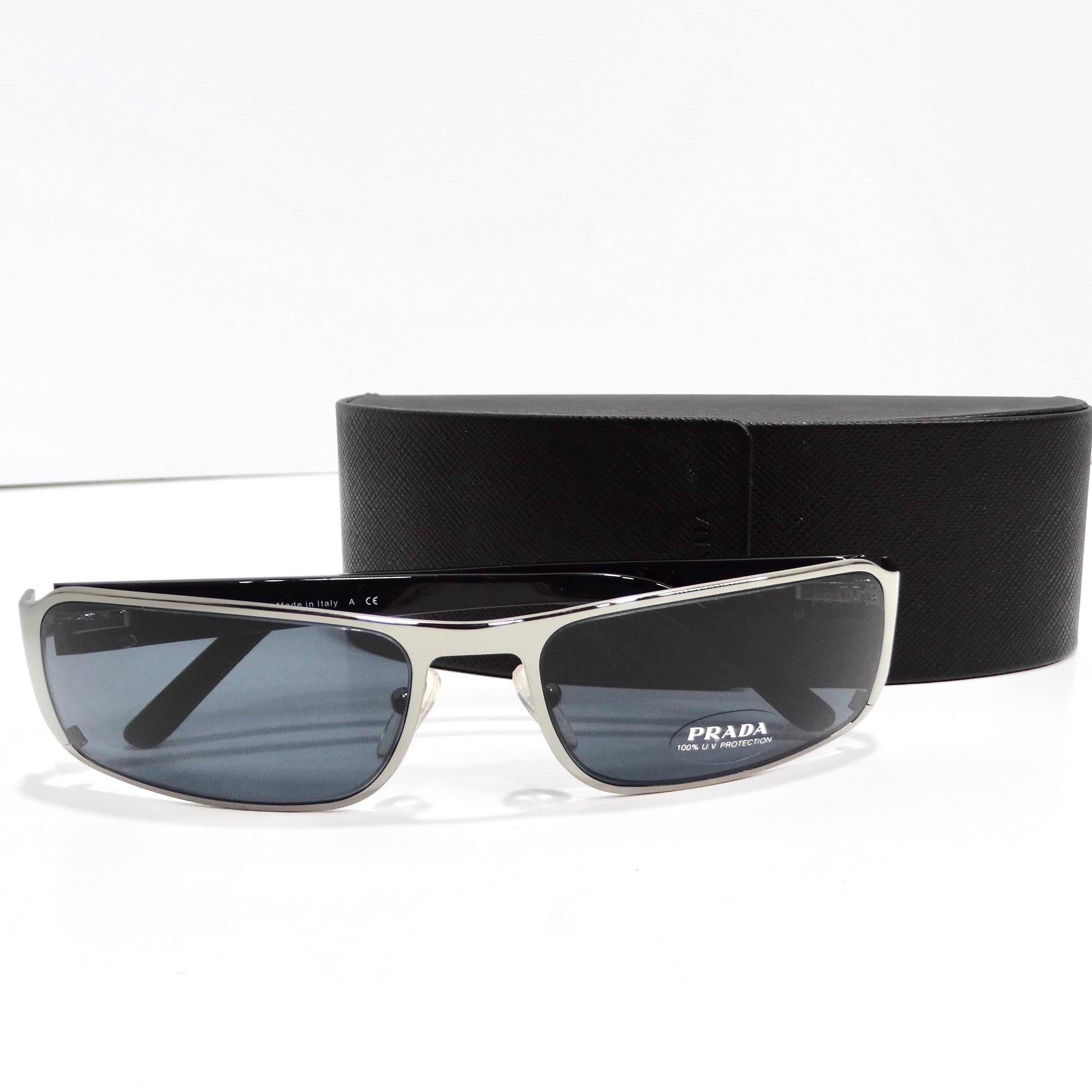 Prada 1990s Silver Tone Rectangular Frame Sunglasses For Sale 5