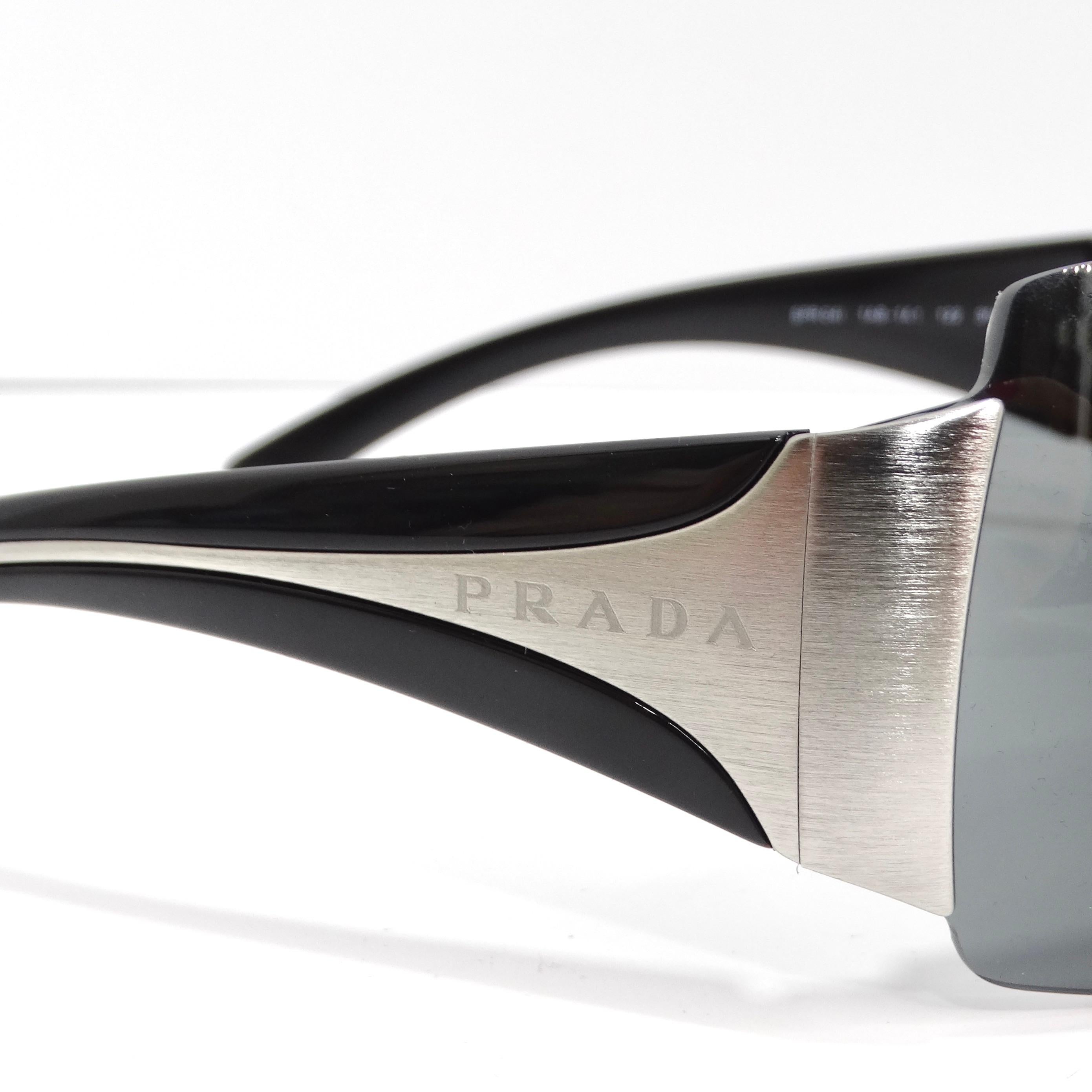 Women's or Men's Prada 1990s Silver Tone Shield Sunglasses For Sale