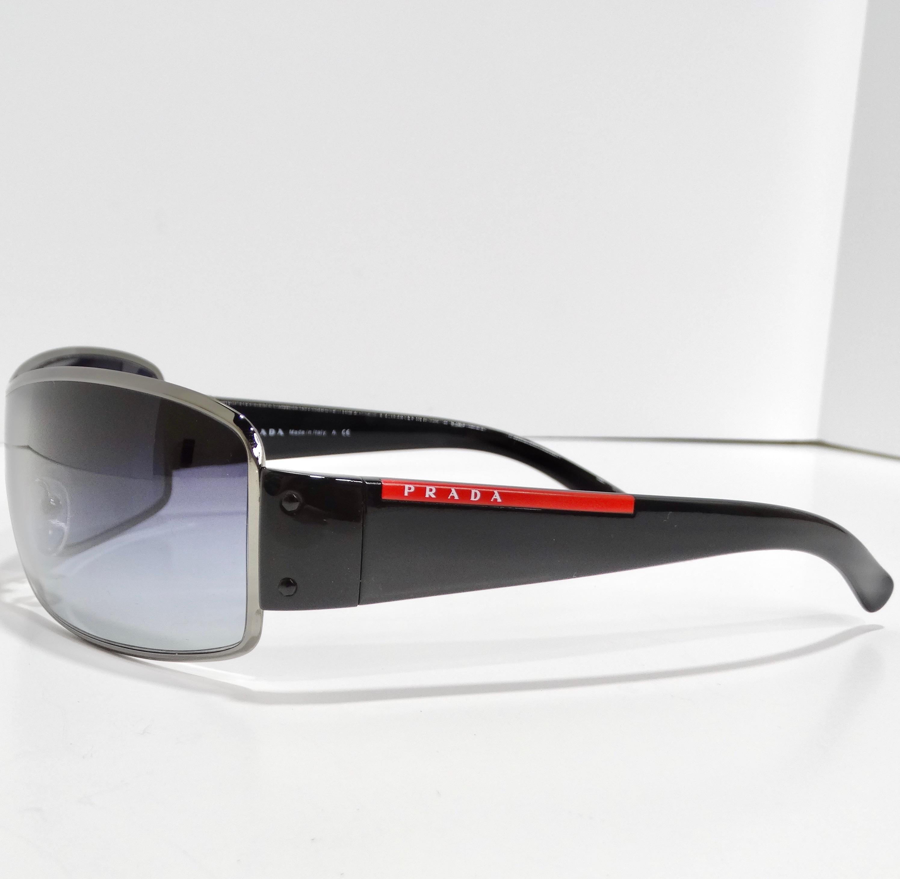 Prada 1990s Silver Tone Shield Sunglasses 1