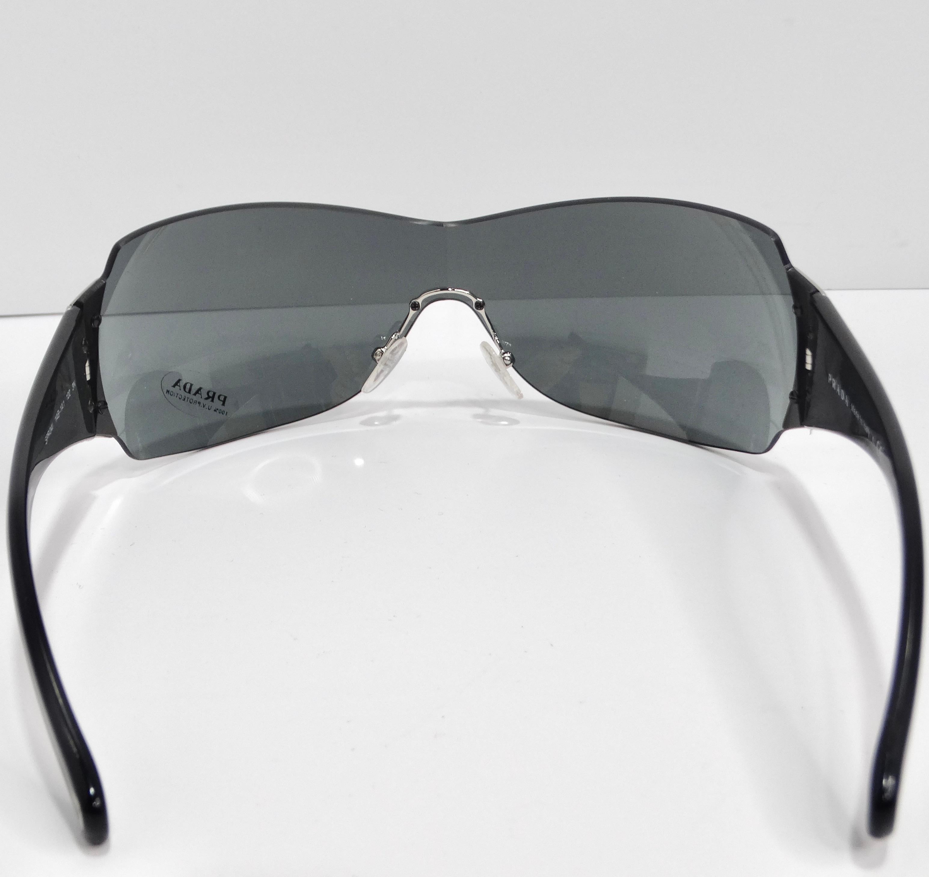 Prada 1990s Silver Tone Shield Sunglasses For Sale 1