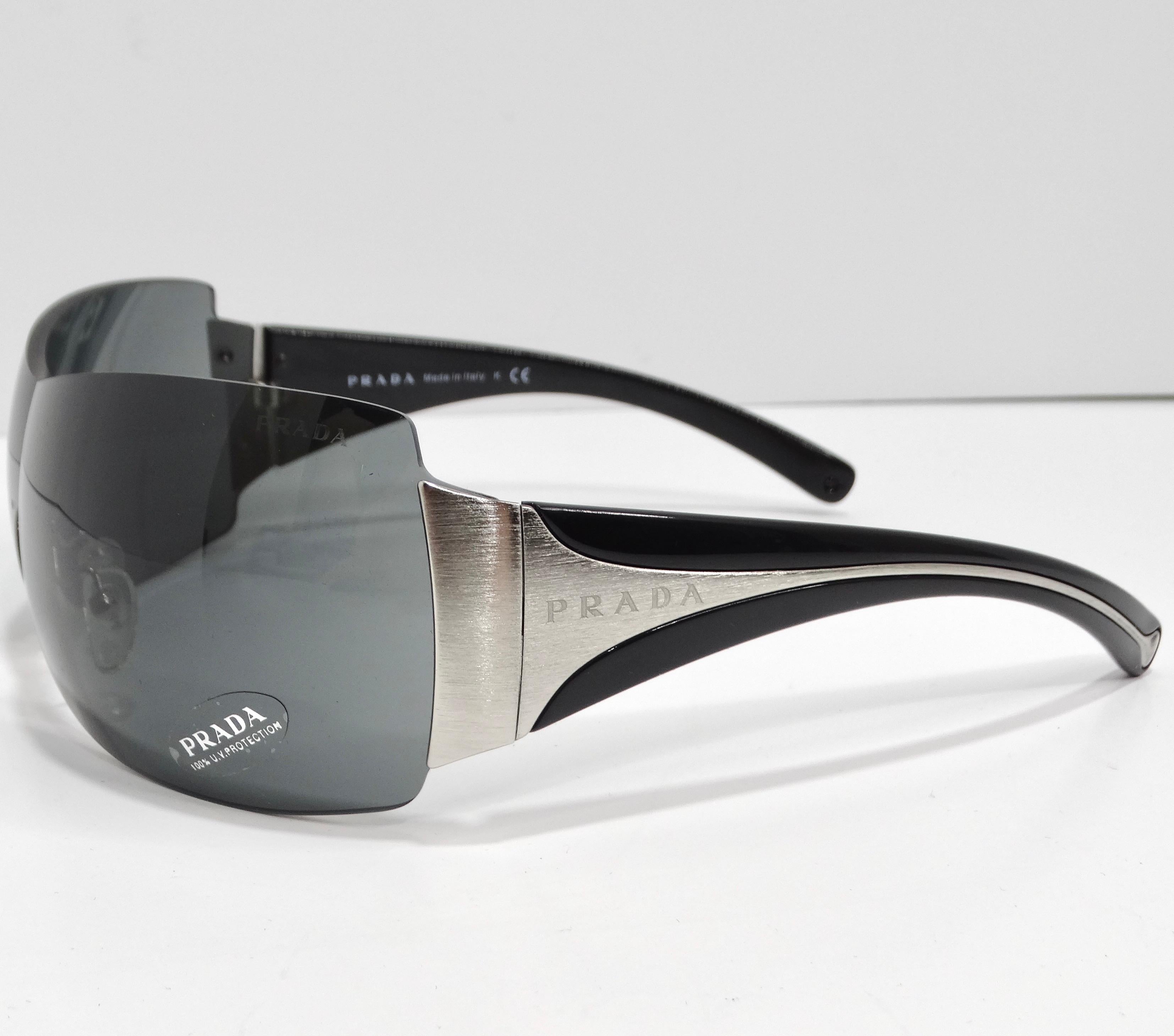 Prada 1990s Silver Tone Shield Sunglasses 2