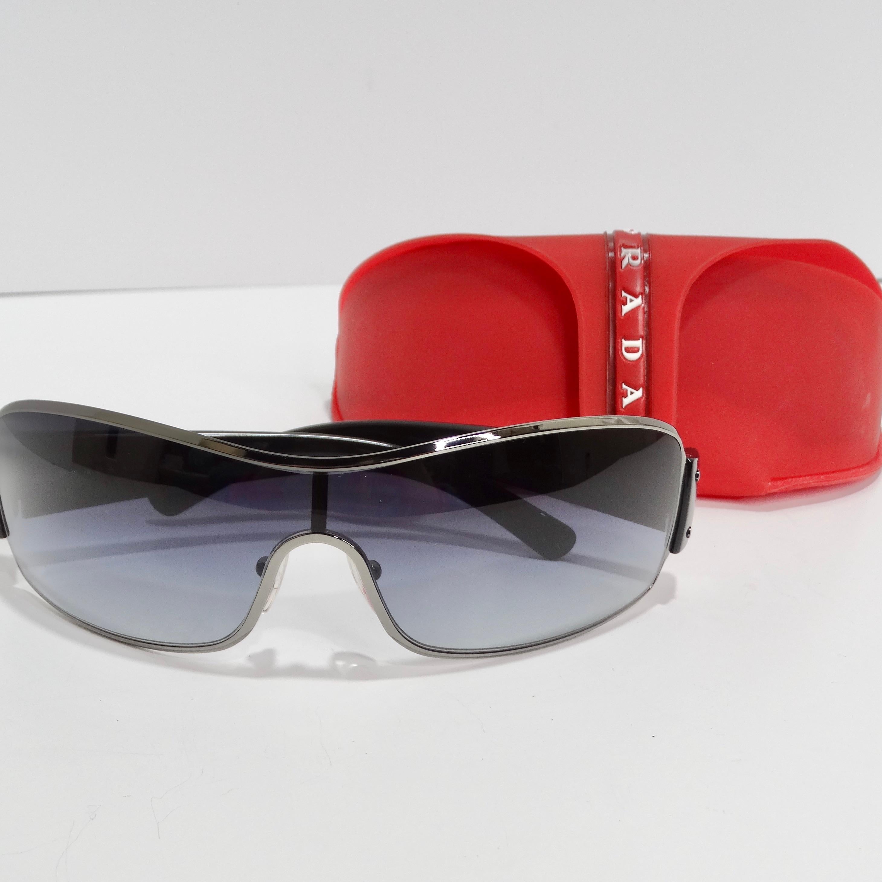 Prada 1990s Silver Tone Shield Sunglasses 5