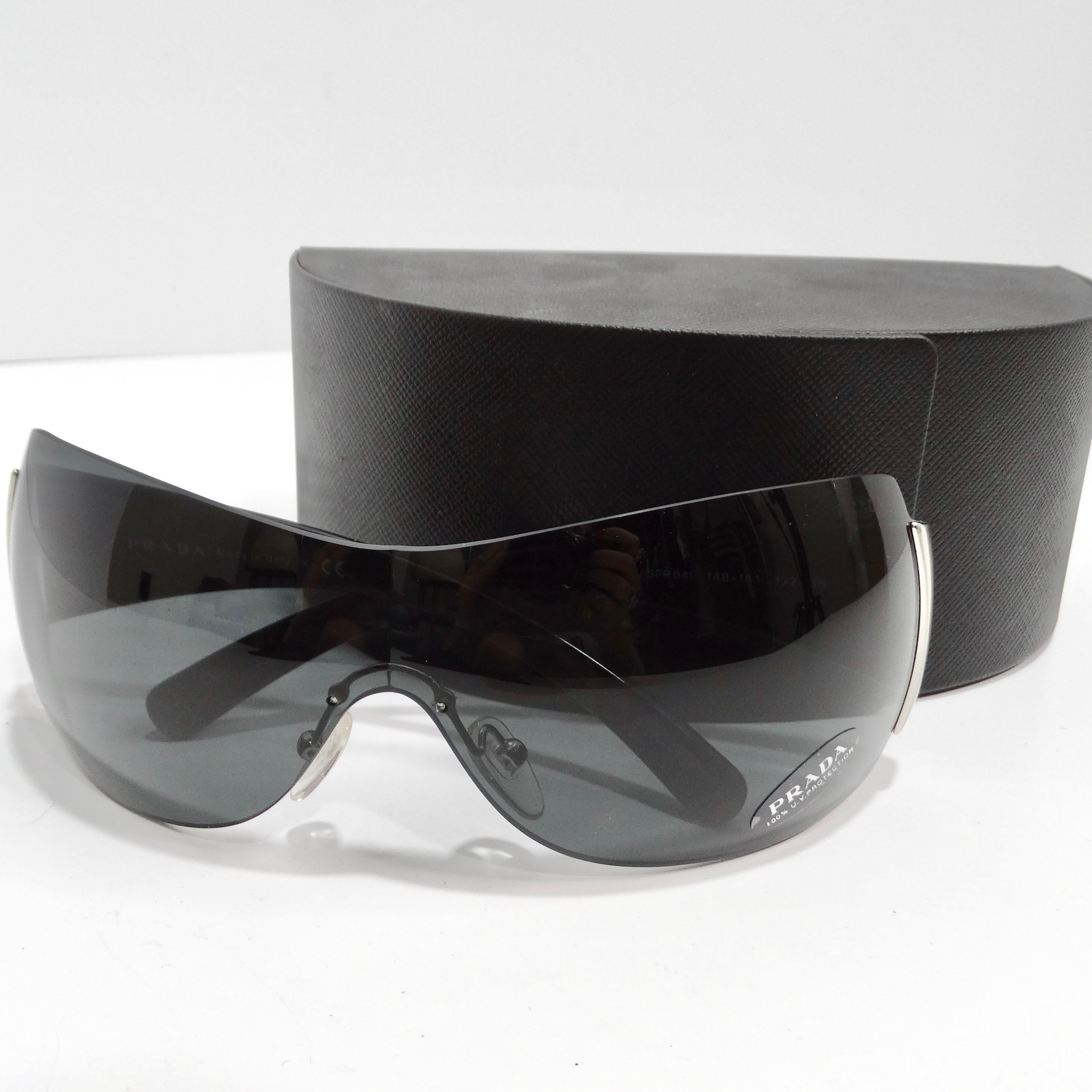 Prada 1990s Silver Tone Shield Sunglasses For Sale 5