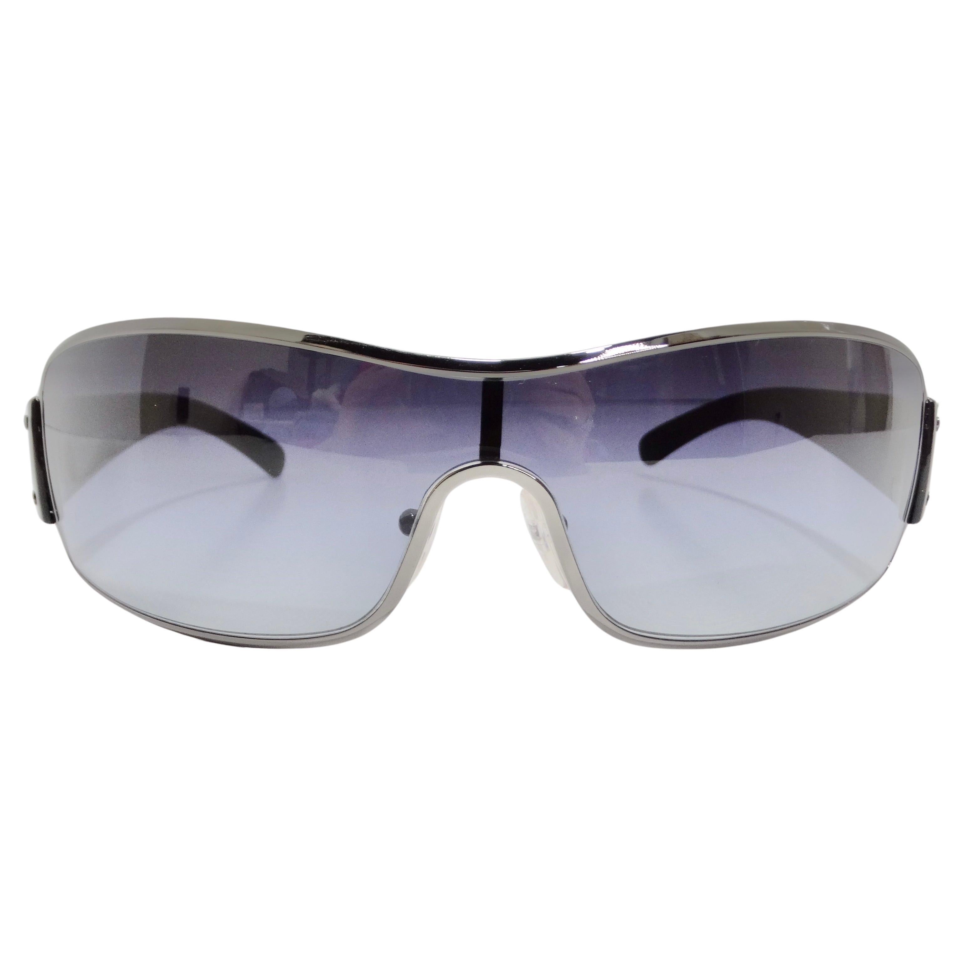 Prada 1990s Silver Tone Shield Sunglasses For Sale