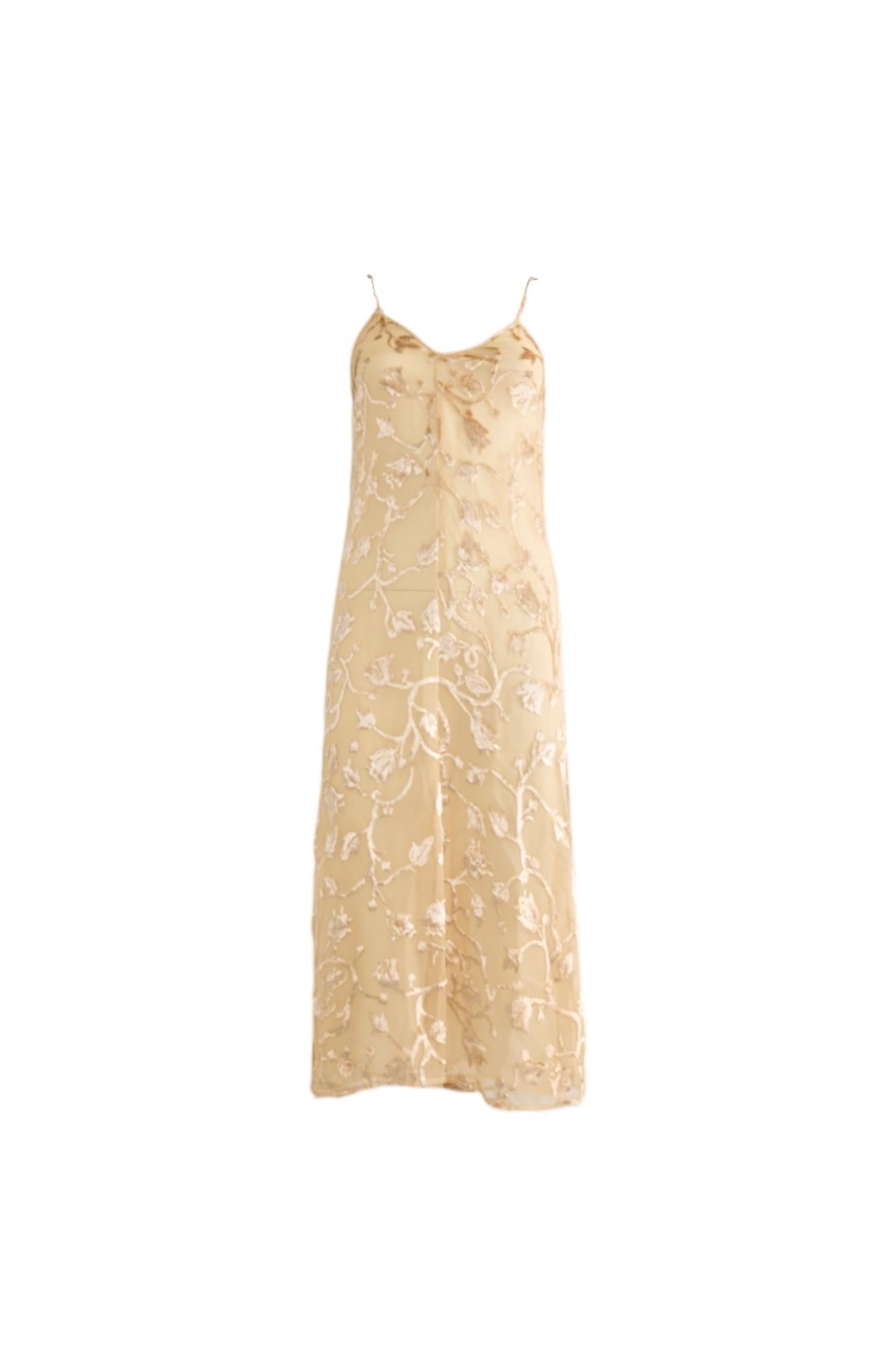 Beige Prada 1997 Spring-Summer Dévoré Velvet on Silk Dress
