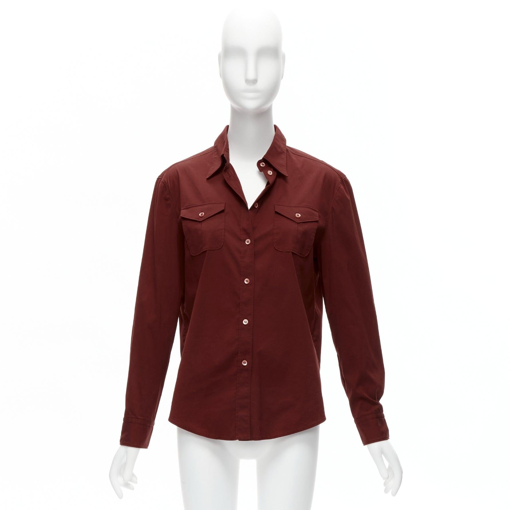 PRADA 1997 Vintage red double flap pocket button front dress shirt IT44 L For Sale 7
