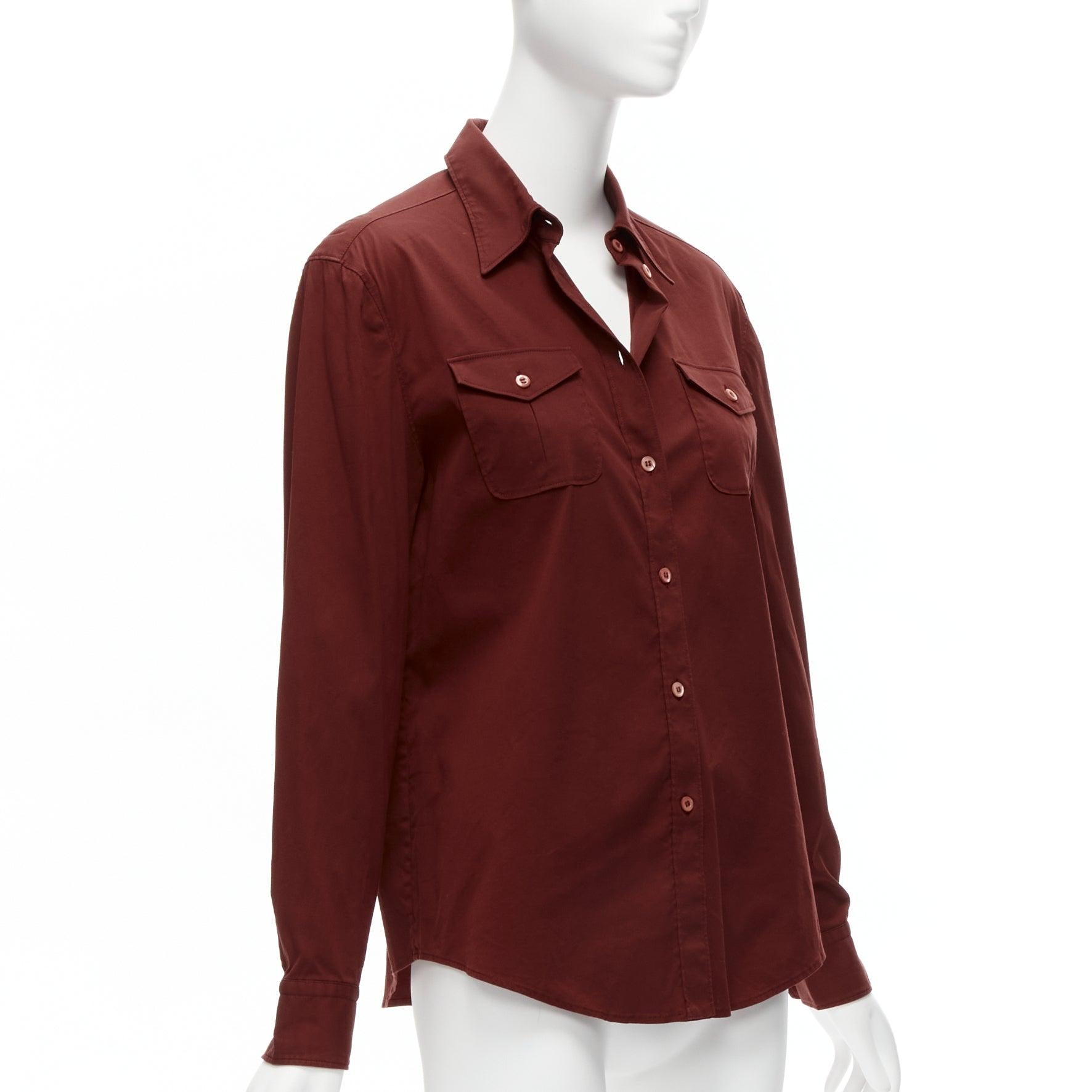 Brown PRADA 1997 Vintage red double flap pocket button front dress shirt IT44 L For Sale