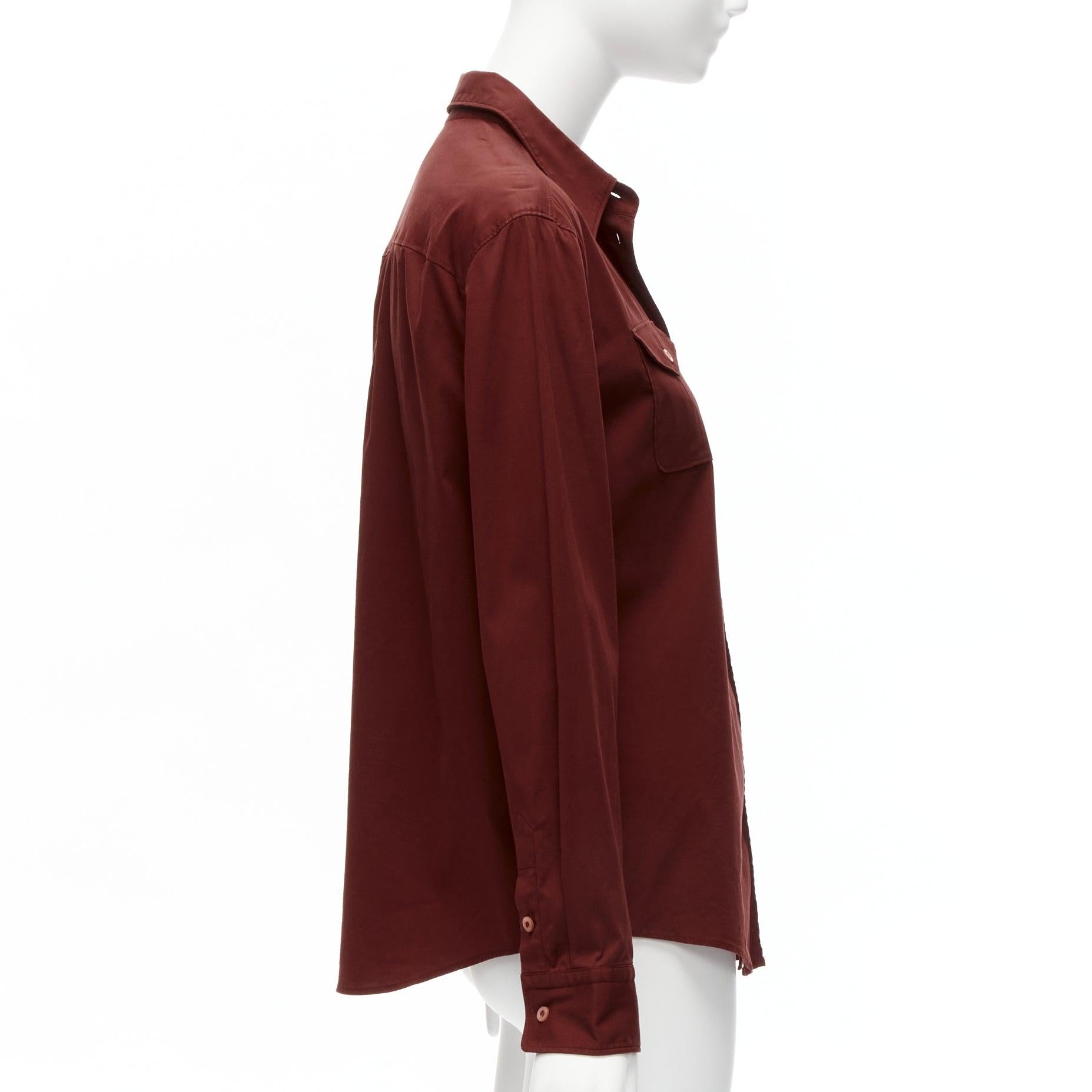 Women's PRADA 1997 Vintage red double flap pocket button front dress shirt IT44 L For Sale