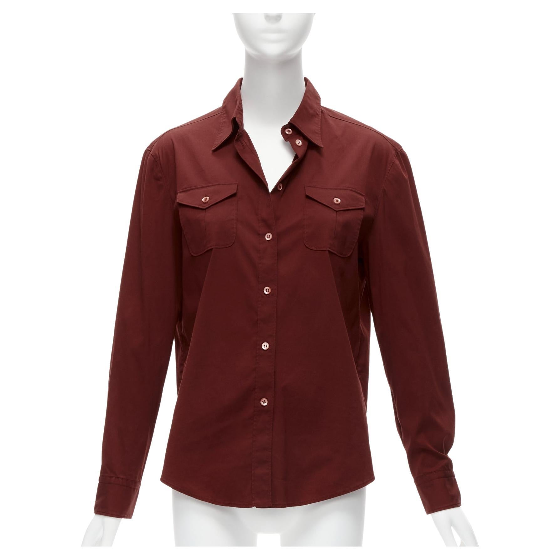 PRADA 1997 Vintage red double flap pocket button front dress shirt IT44 L For Sale