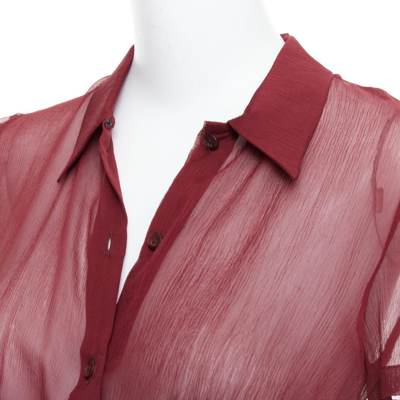 PRADA 1997 Vintage Runway burgundy silk sheer tie belt blouse top IT40 S 2