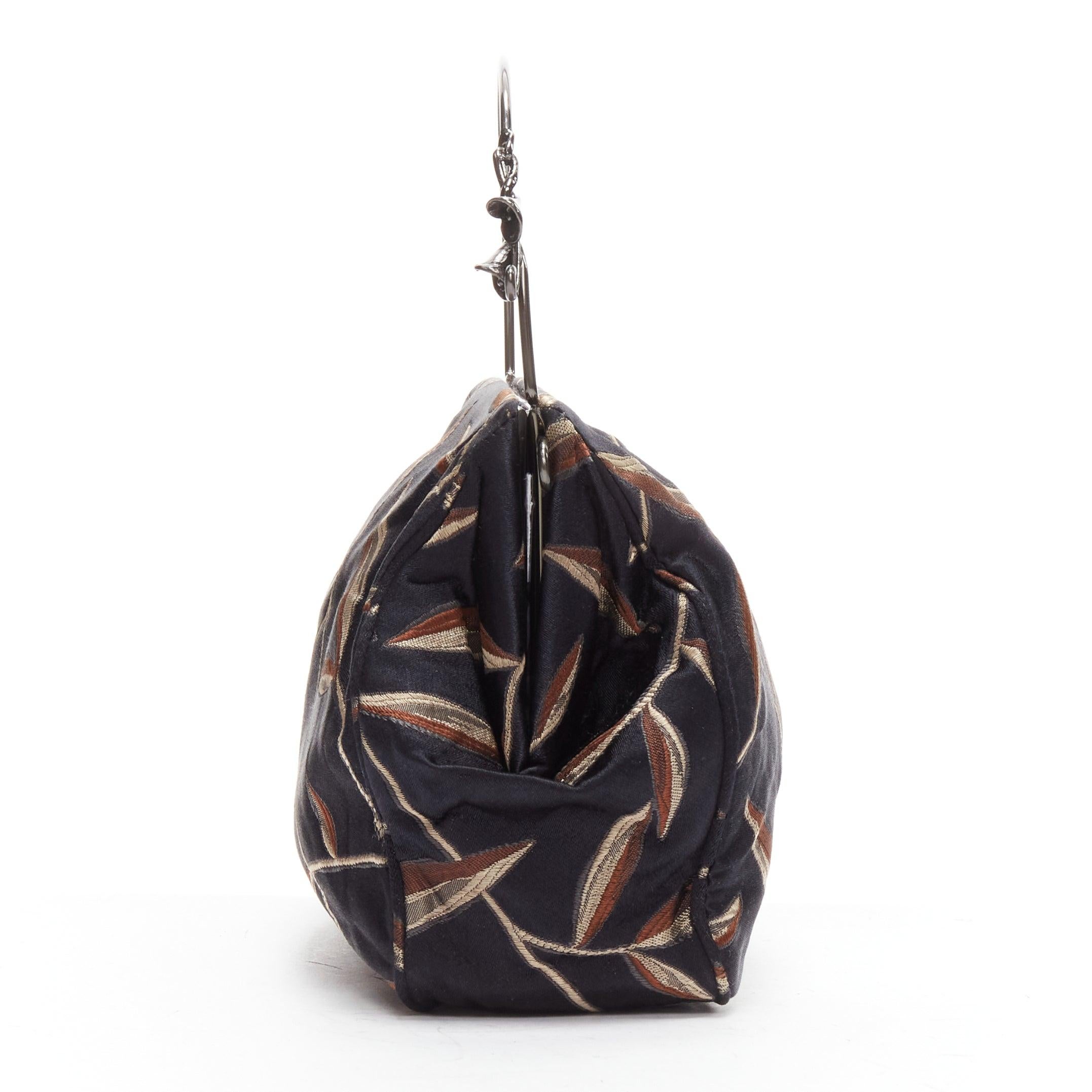 PRADA 1997 Vintage Runway Raso Calla Lily black chinoiserie flower handle bag In Good Condition In Hong Kong, NT