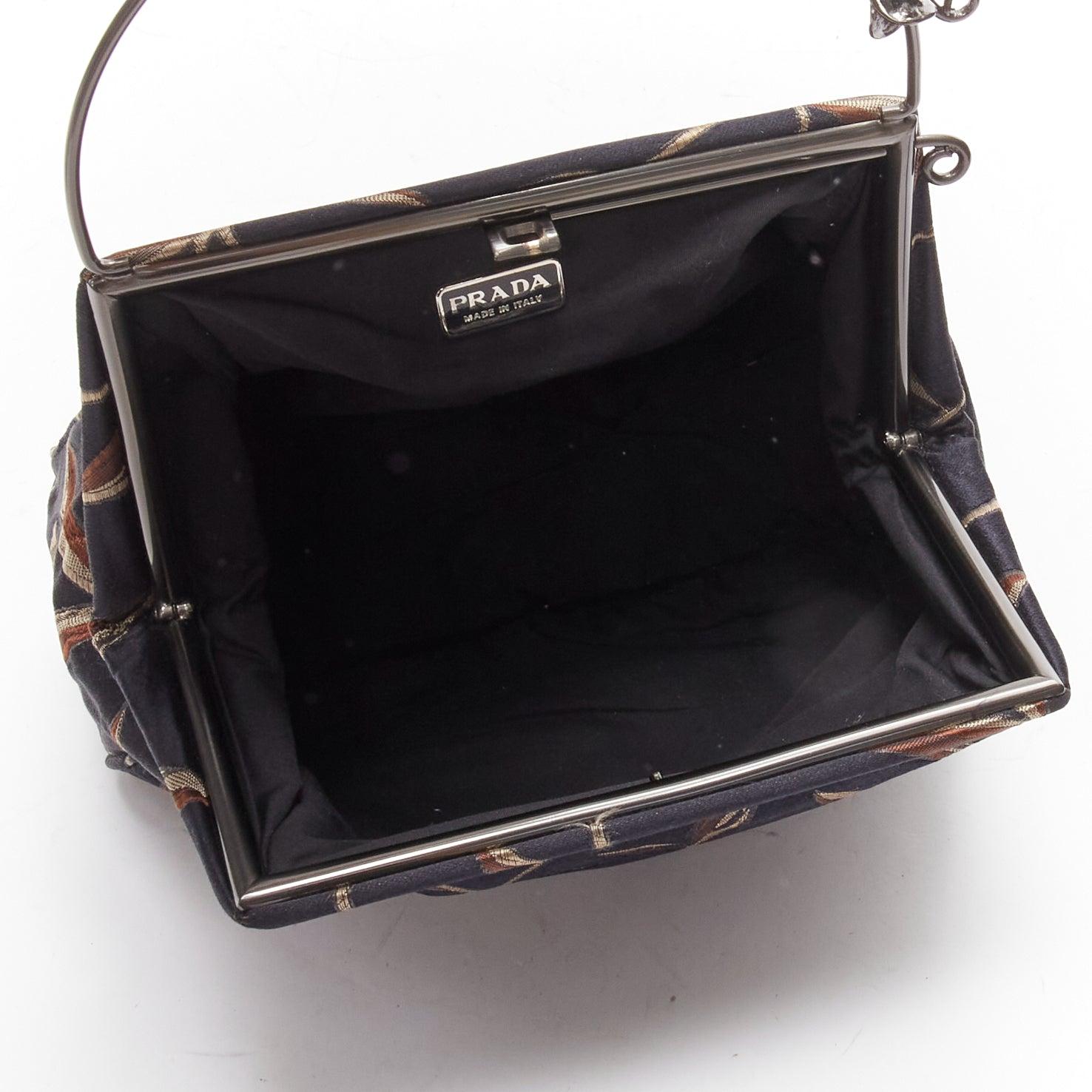 PRADA 1997 Vintage Runway Raso Calla Lily black chinoiserie flower handle bag 4