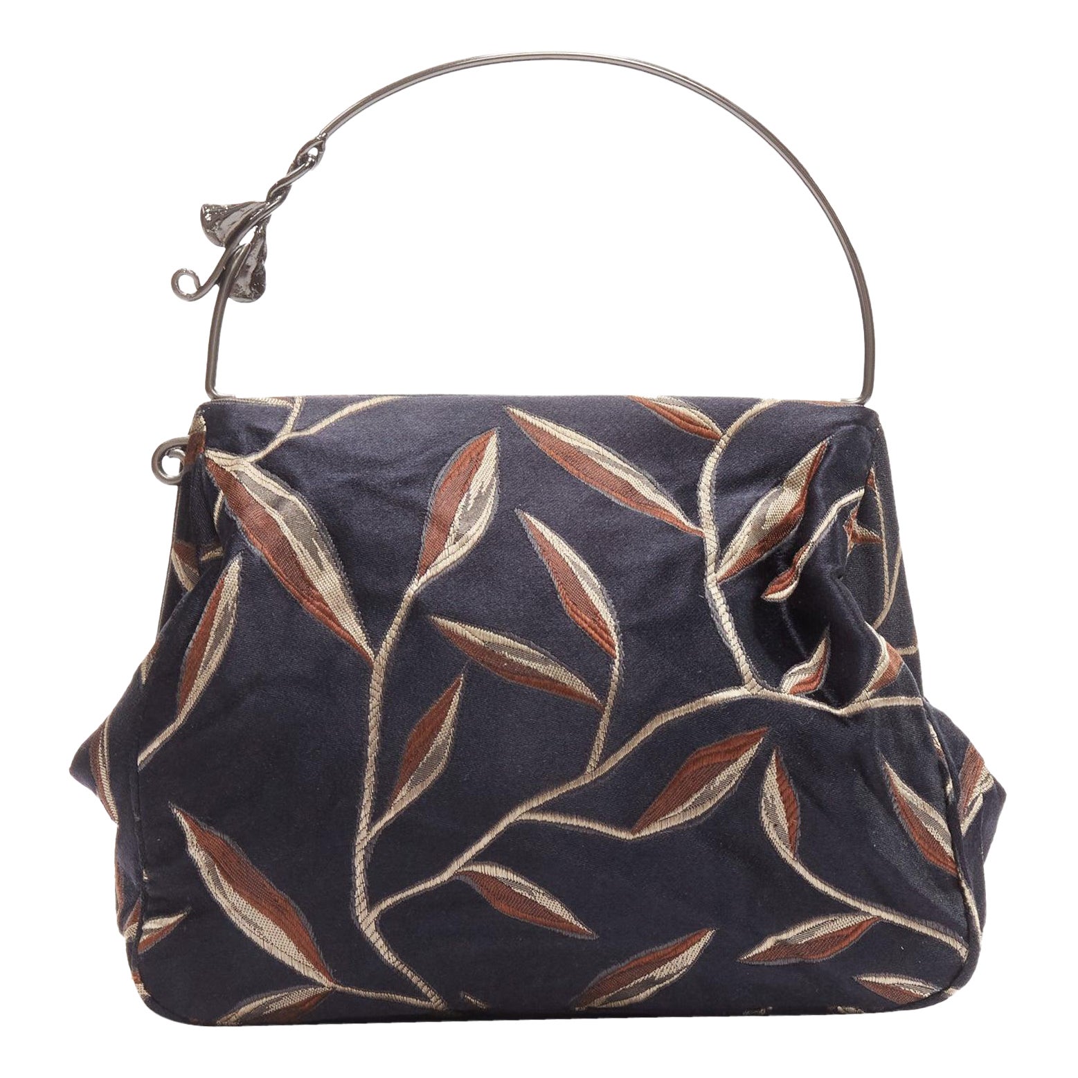 PRADA 1997 Vintage Runway Raso Calla Lily black chinoiserie flower handle bag