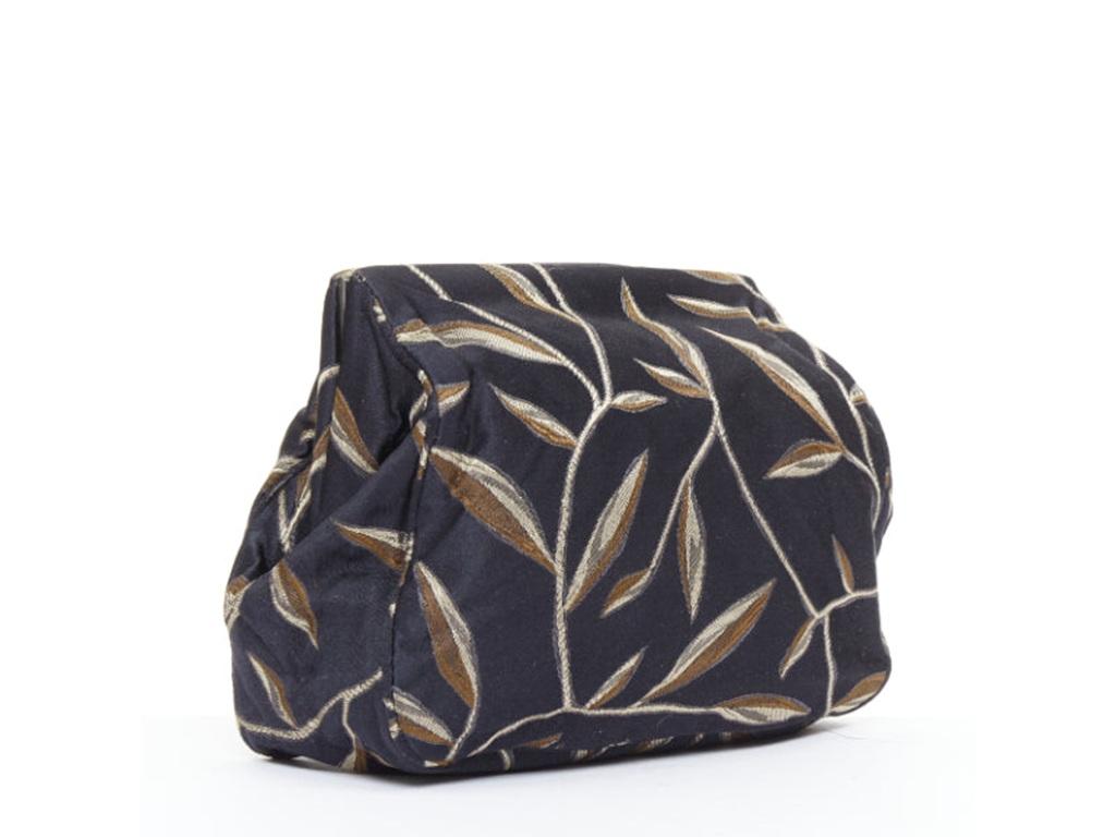 Black PRADA 1997 Vintage Runway Raso Calla Lily black chinoiserie pouch clutch bag For Sale