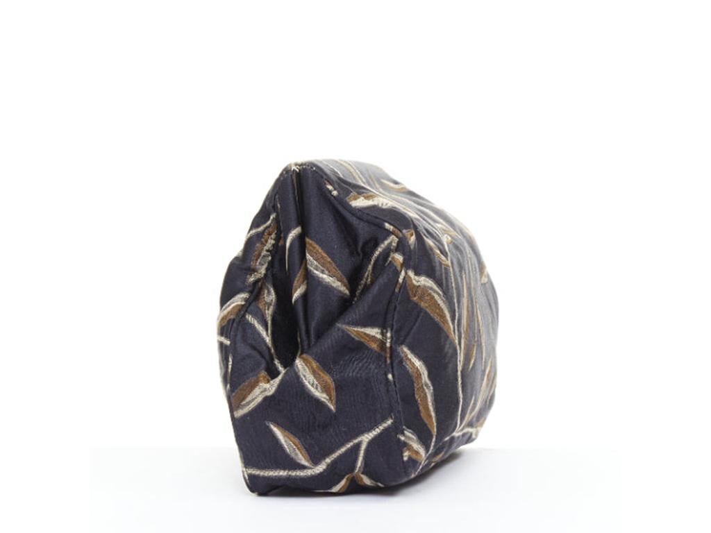 PRADA 1997 Vintage Runway Raso Calla Lily black chinoiserie pouch clutch bag In Good Condition For Sale In Hong Kong, NT