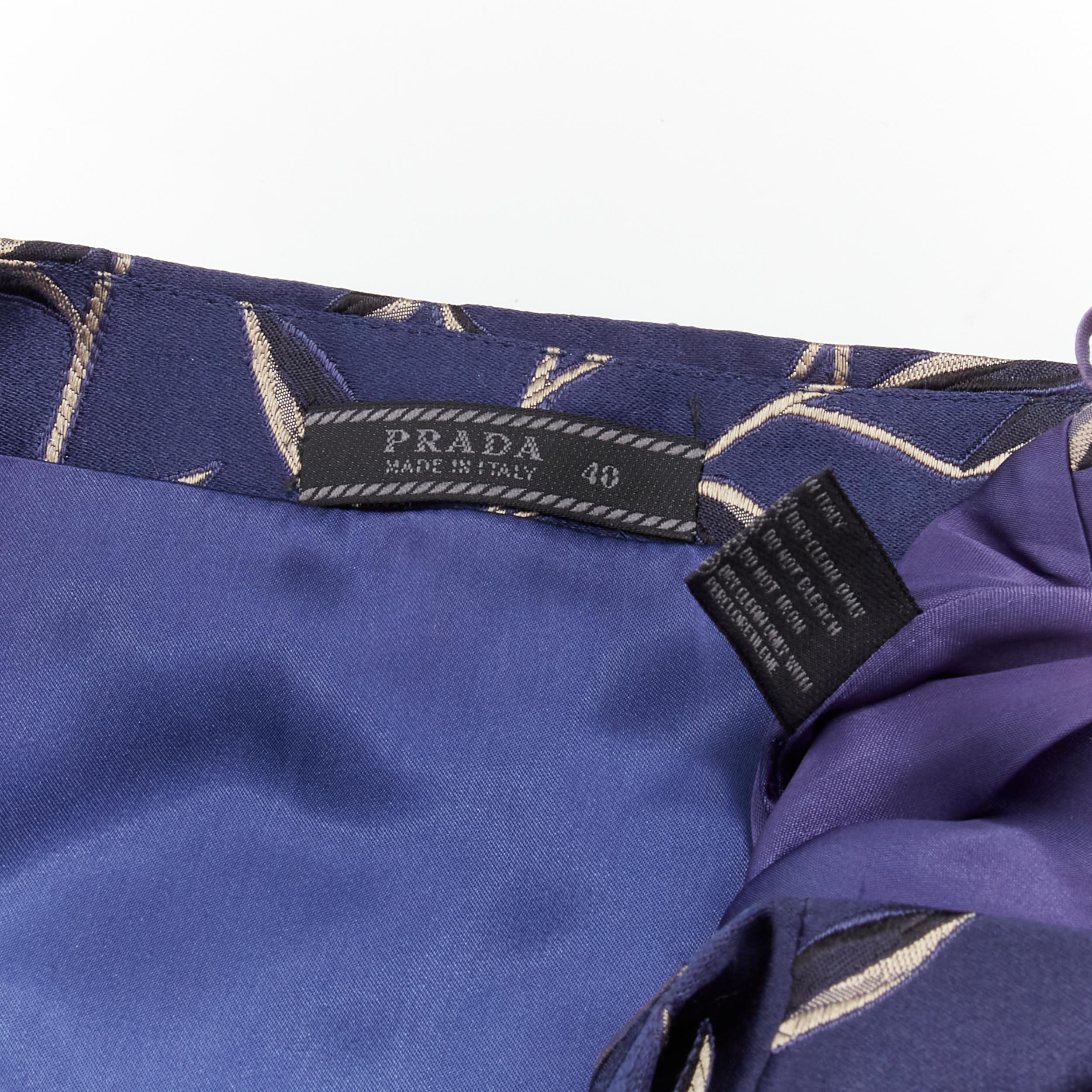 PRADA 1997 Vintage silk blue Chinoiserie leaf jacquard high slit skirt IT40 S 2