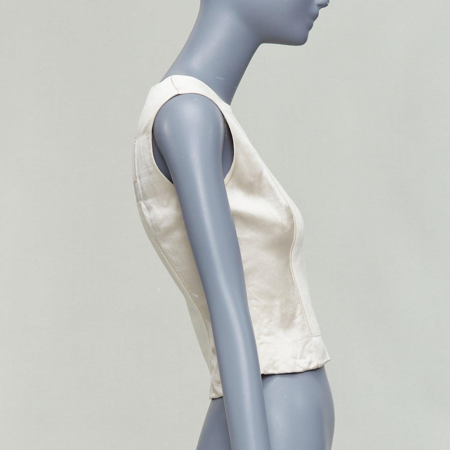 PRADA 1998 Runway cream linen silk armour patchwork crop top IT38 XS In Good Condition In Hong Kong, NT
