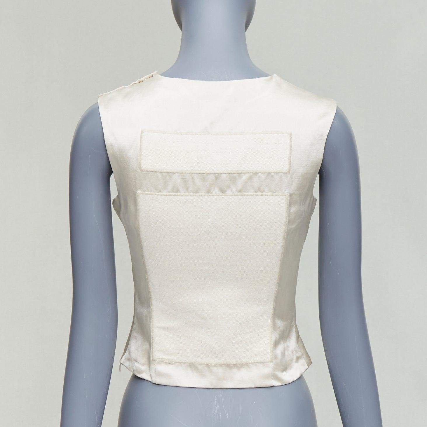 Women's PRADA 1998 Runway cream linen silk armour patchwork crop top IT38 XS
