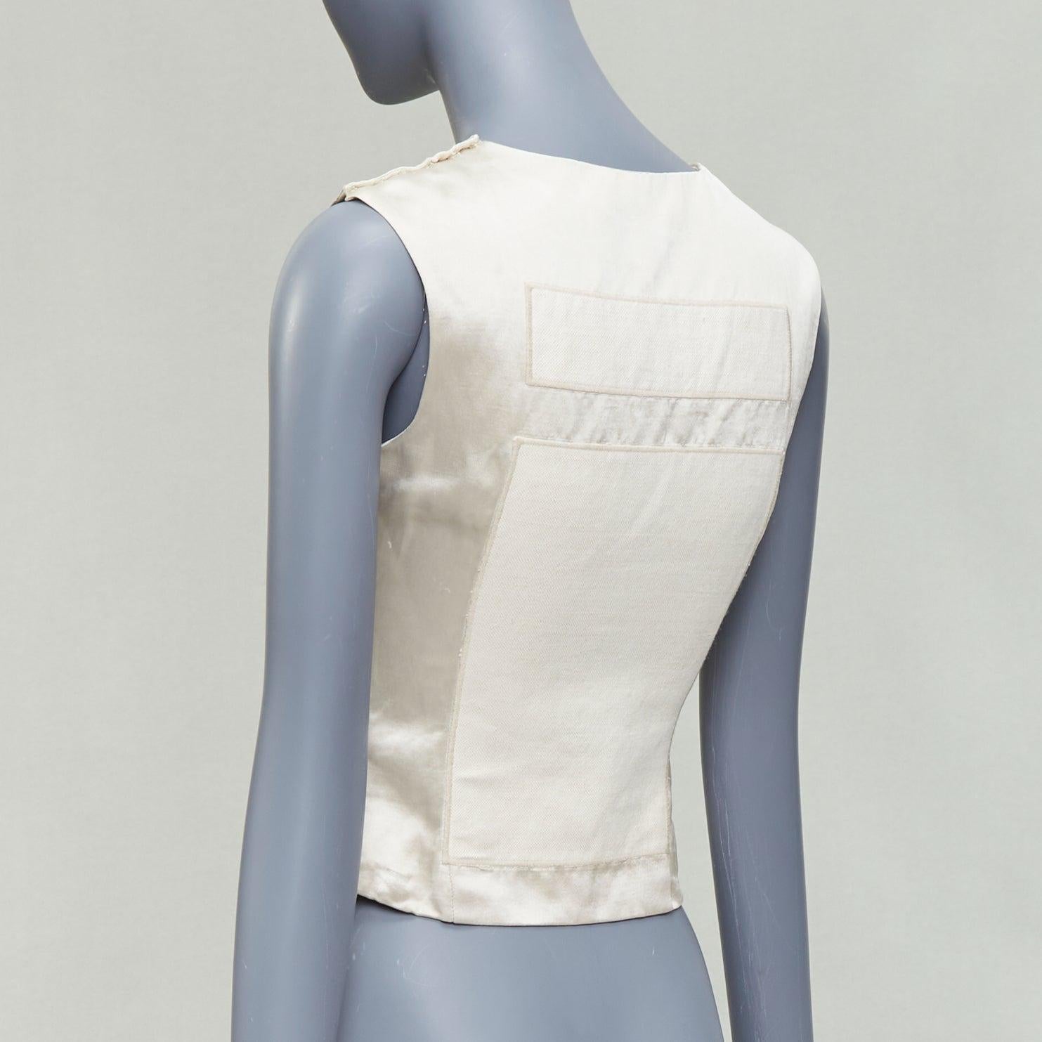 PRADA 1998 Runway cream linen silk armour patchwork crop top IT38 XS 1