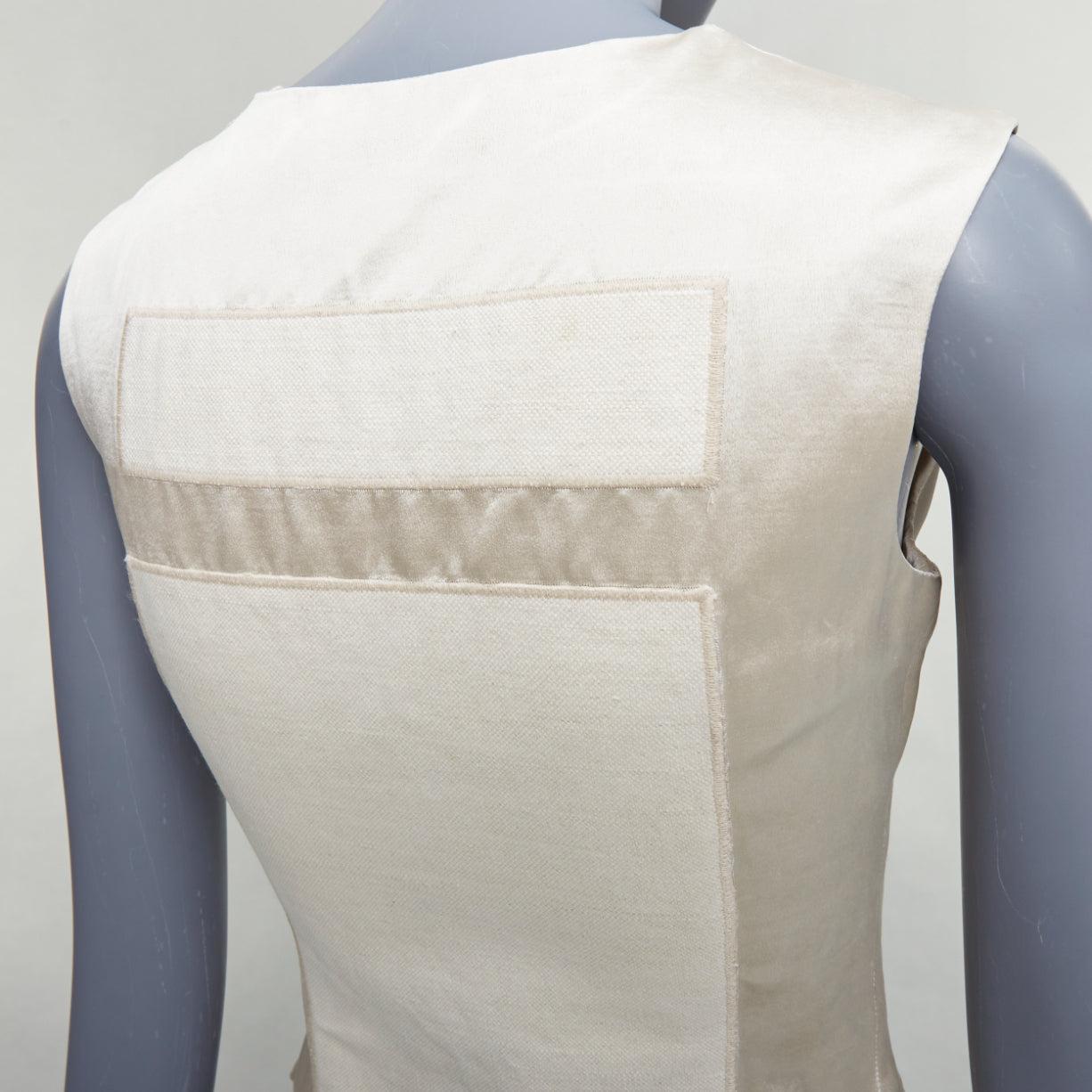 PRADA 1998 Runway cream linen silk armour patchwork crop top IT38 XS 2