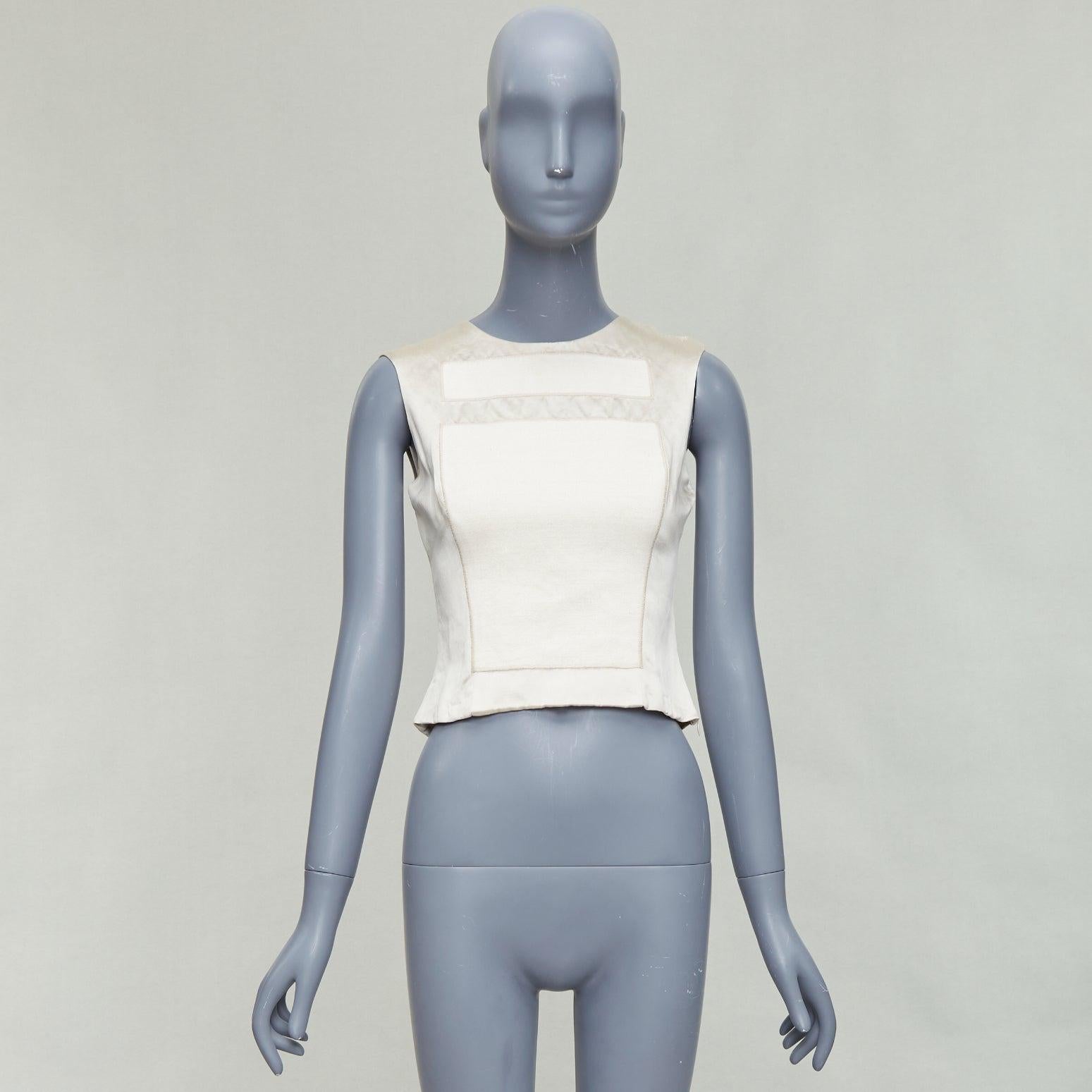 PRADA 1998 Runway cream linen silk armour patchwork crop top IT38 XS 4