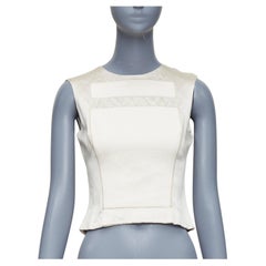 PRADA 1998 Runway cream linen silk armour patchwork crop top IT38 XS