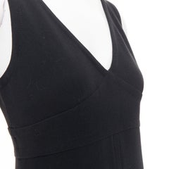 PRADA 1998 Vintage black wool rubber seamed V neck minimal sheath dress IT40 S