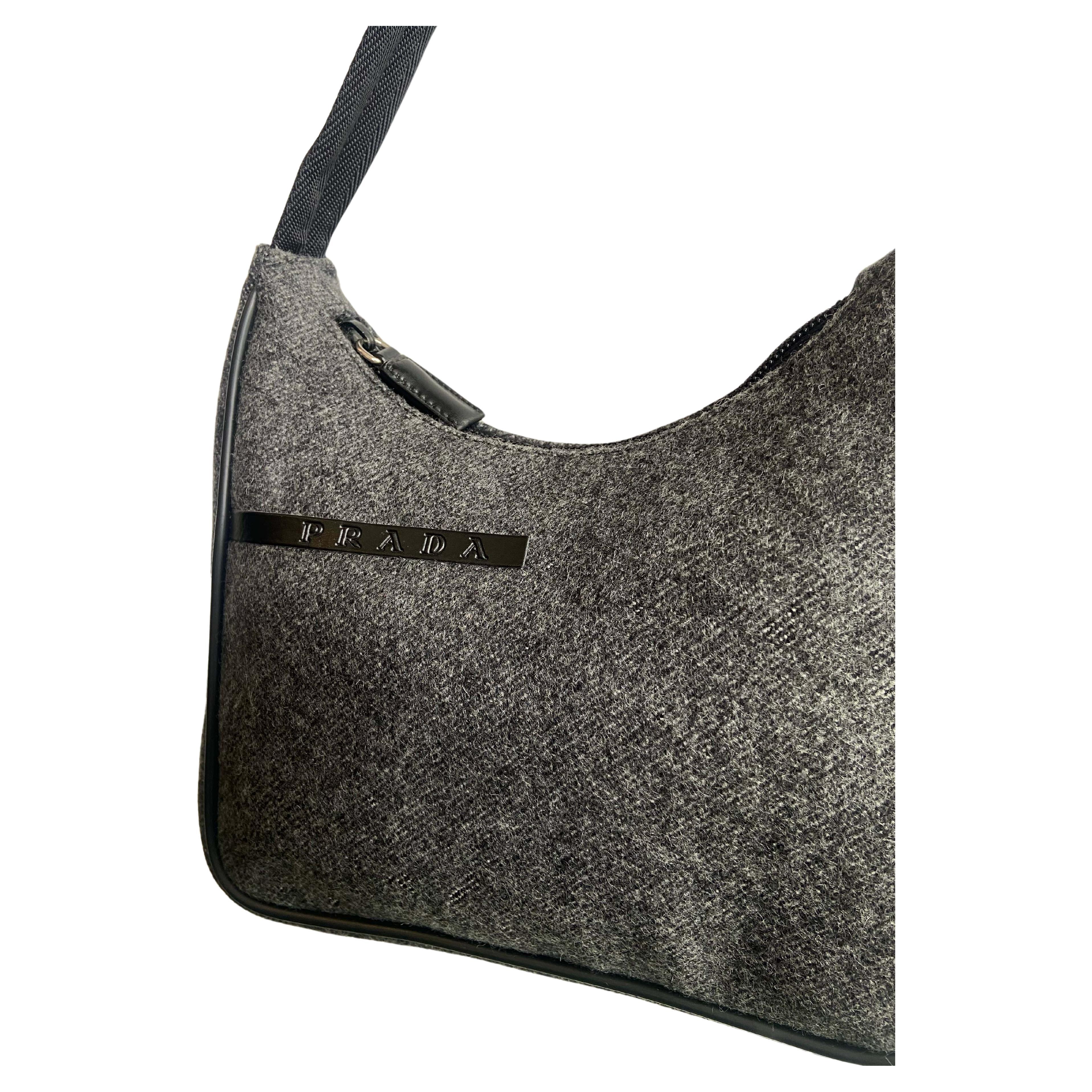 Prada 1999 Grey Wool Hobo Shoulder Bag For Sale