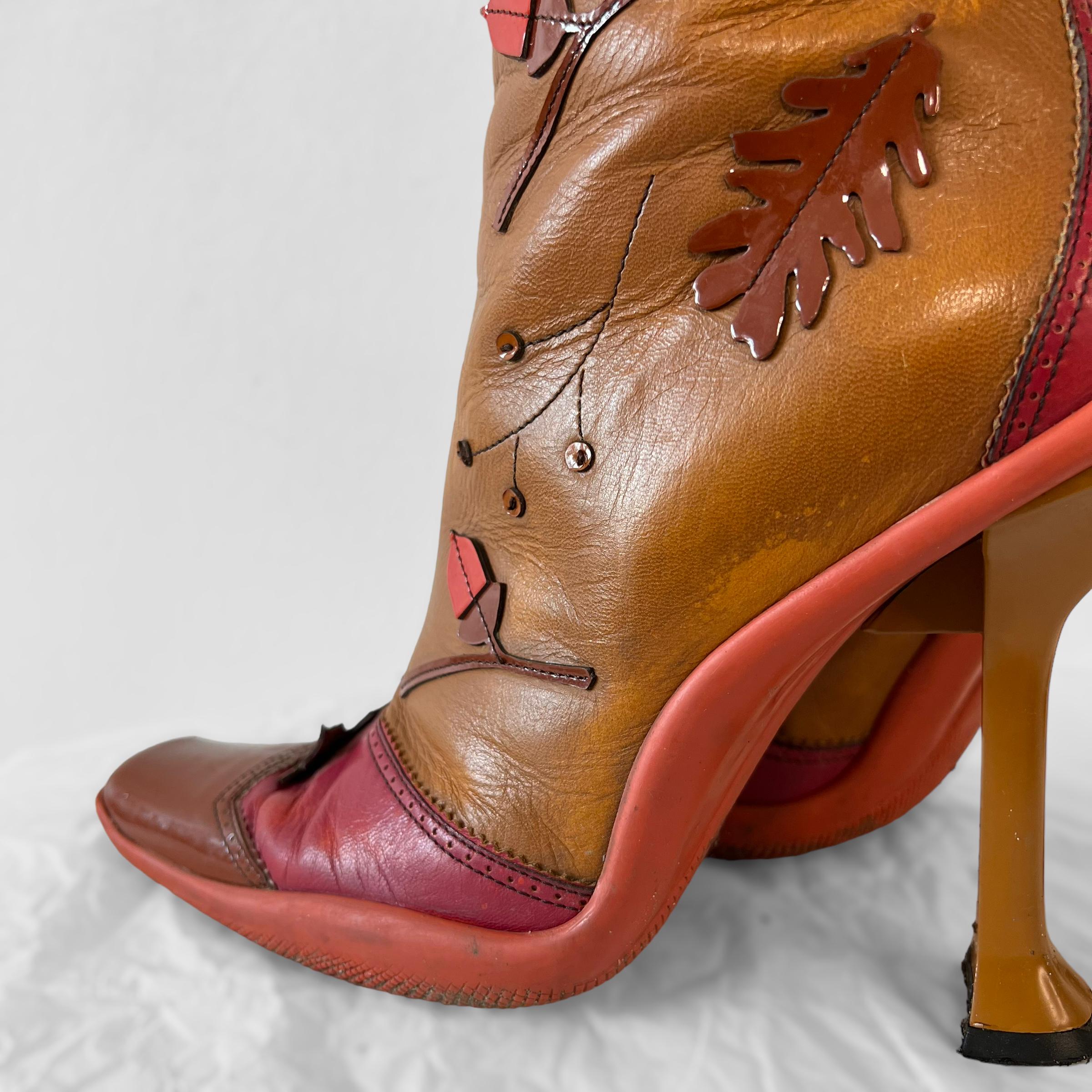 Brown Prada 1999 leaf heeled boots (39)