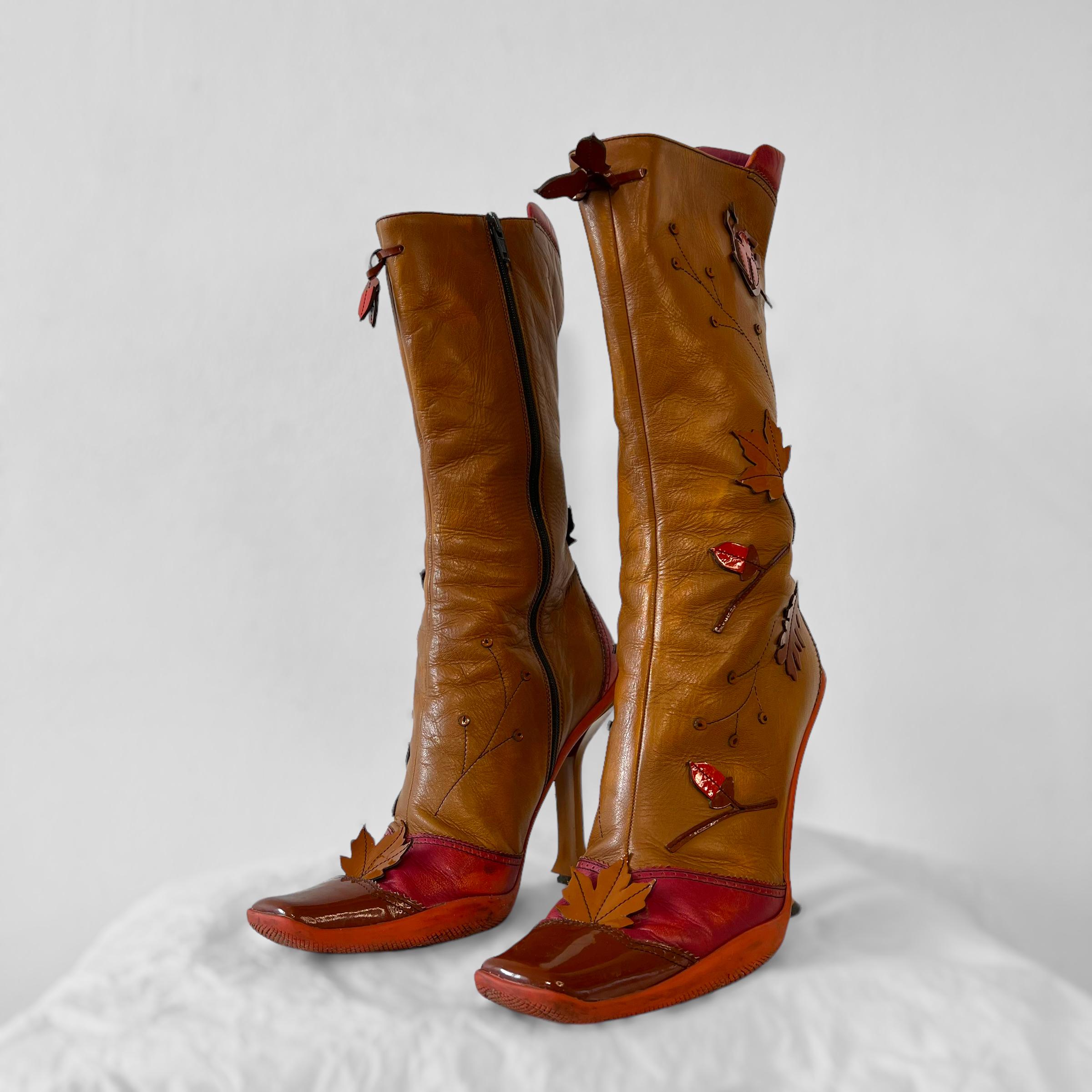 Prada 1999 leaf heeled boots (39) In Good Condition In CAPELLE AAN DEN IJSSEL, ZH