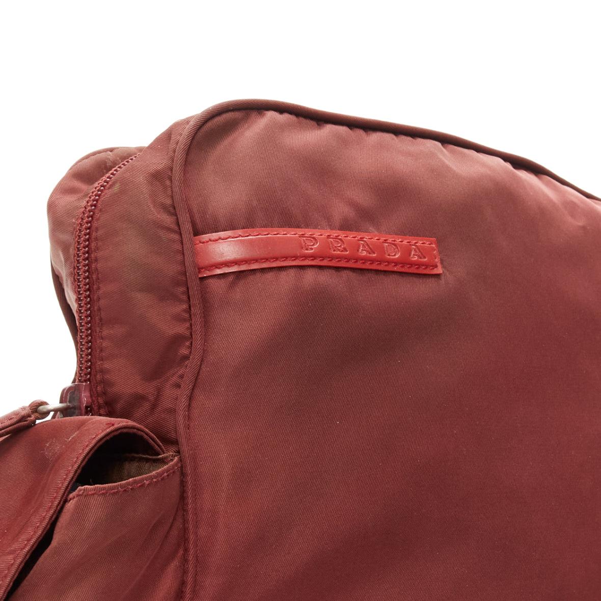 PRADA 1999 Vintage burgundy nylon red sports logo crossbody body bag 3