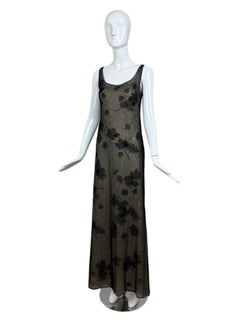PRADA 1999 Vintage Delicate Mesh Leaf Embellished Print Gown