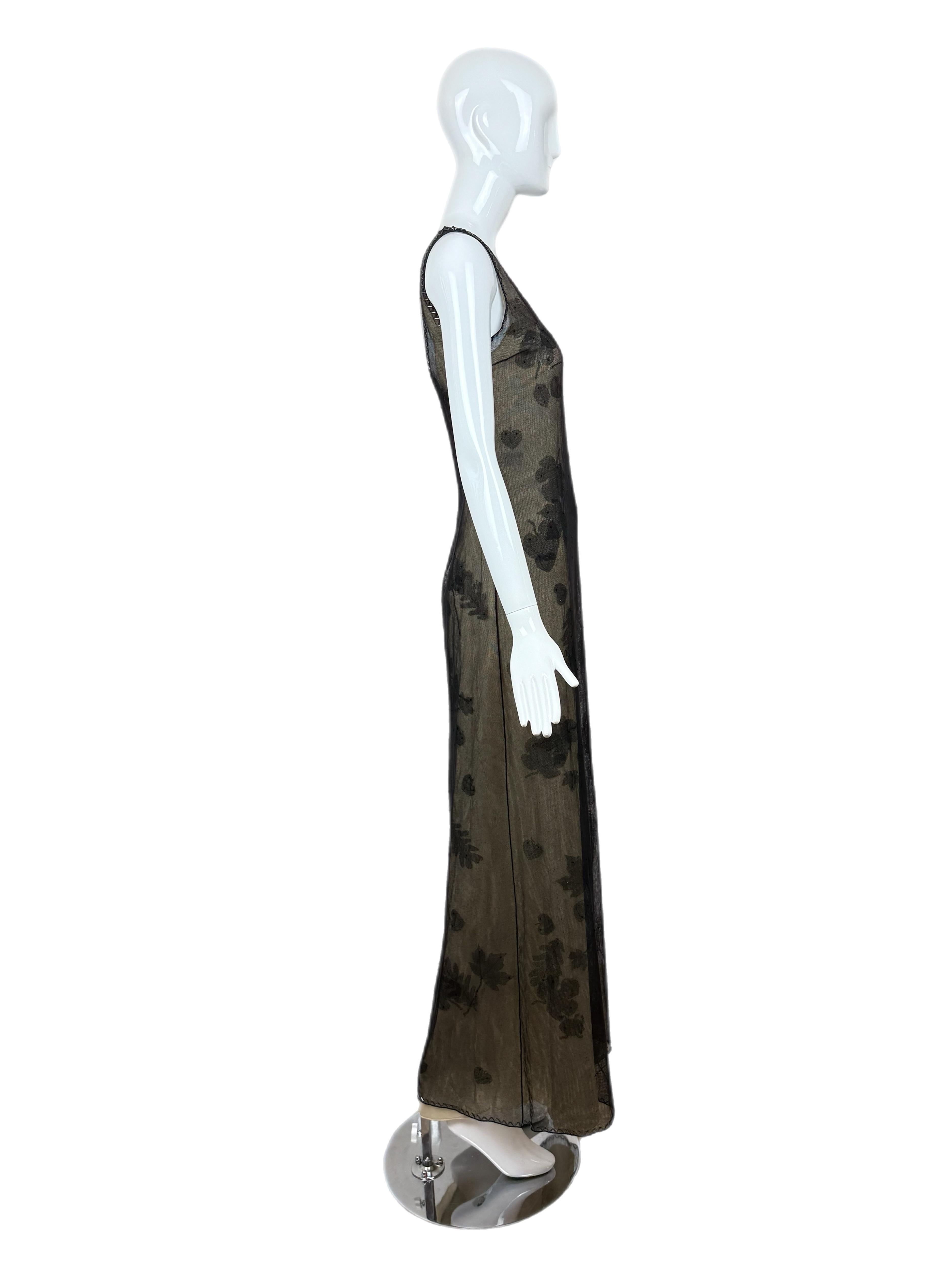 Women's PRADA 1999 Vintage Delicate Mesh Leaf Embellished Print Gown