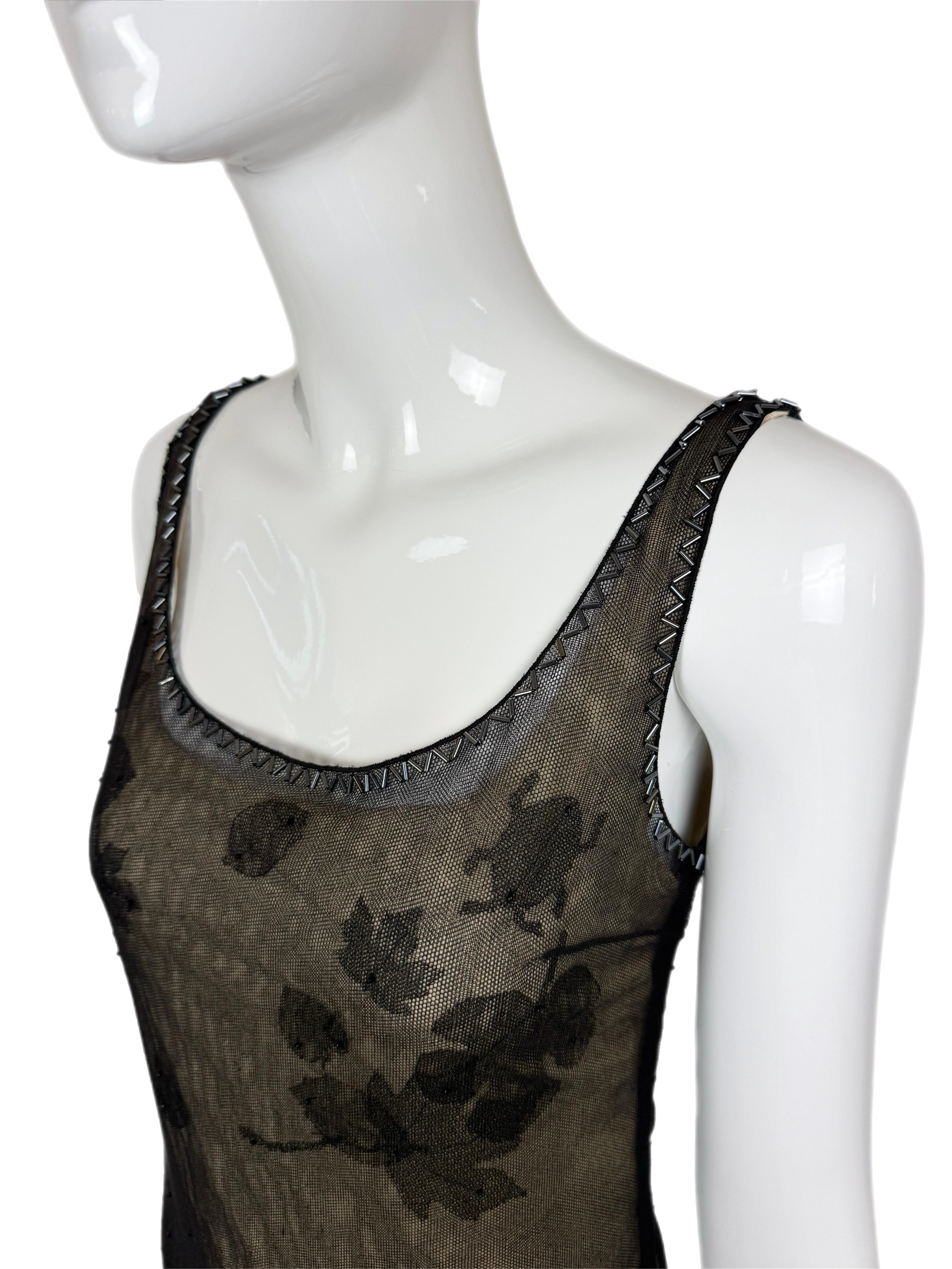 PRADA 1999 Vintage Delicate Mesh Leaf Embellished Print Gown 2