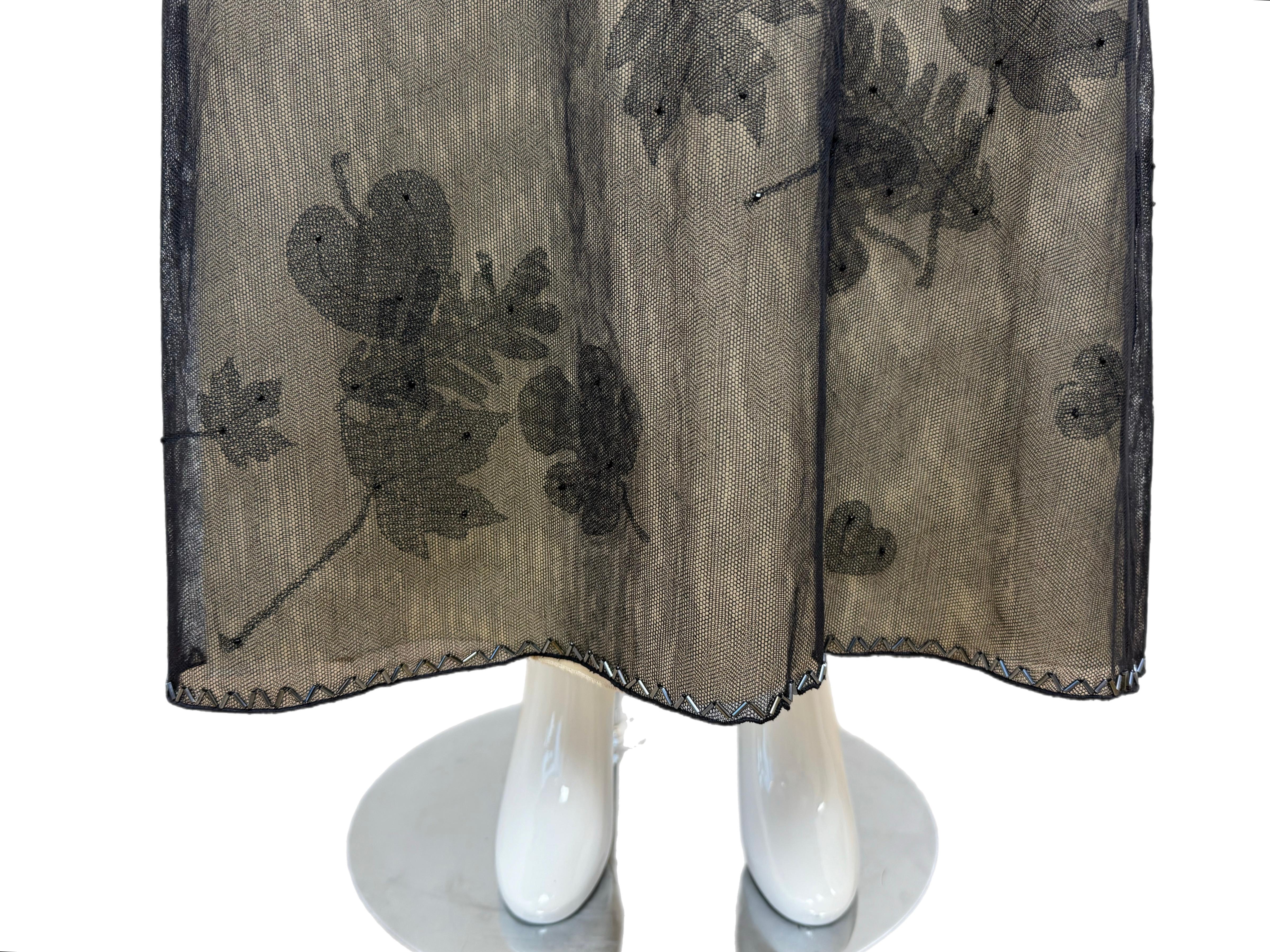 PRADA 1999 Vintage Delicate Mesh Leaf Embellished Print Gown 3