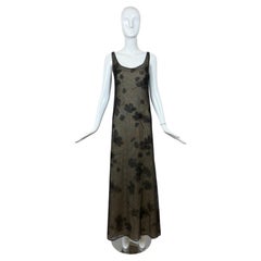 PRADA 1999 Vintage Delicate Mesh Leaf Embellished Print Gown