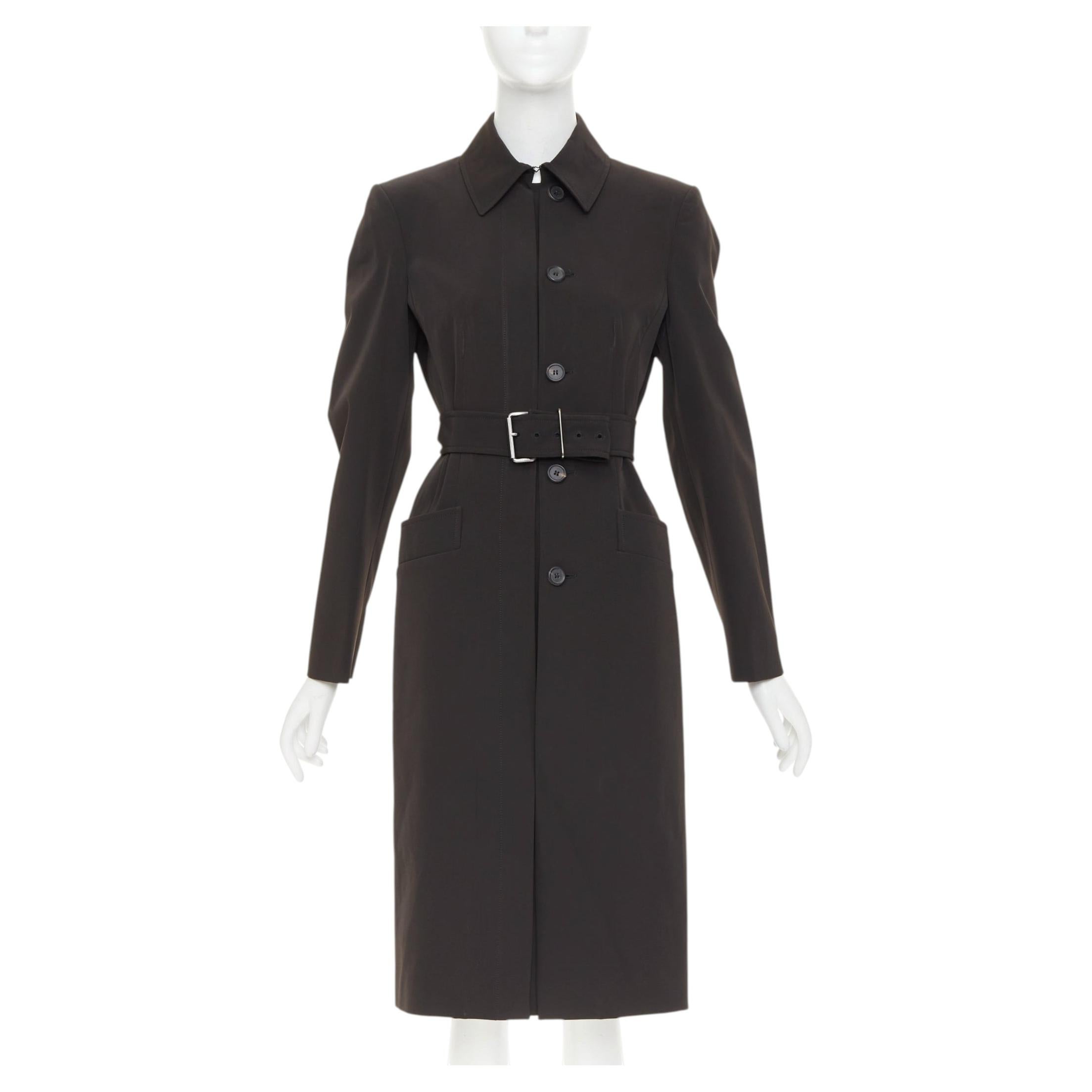 PRADA 1999 Vintage minimal technical single breasted belted trench coat IT42 M For Sale